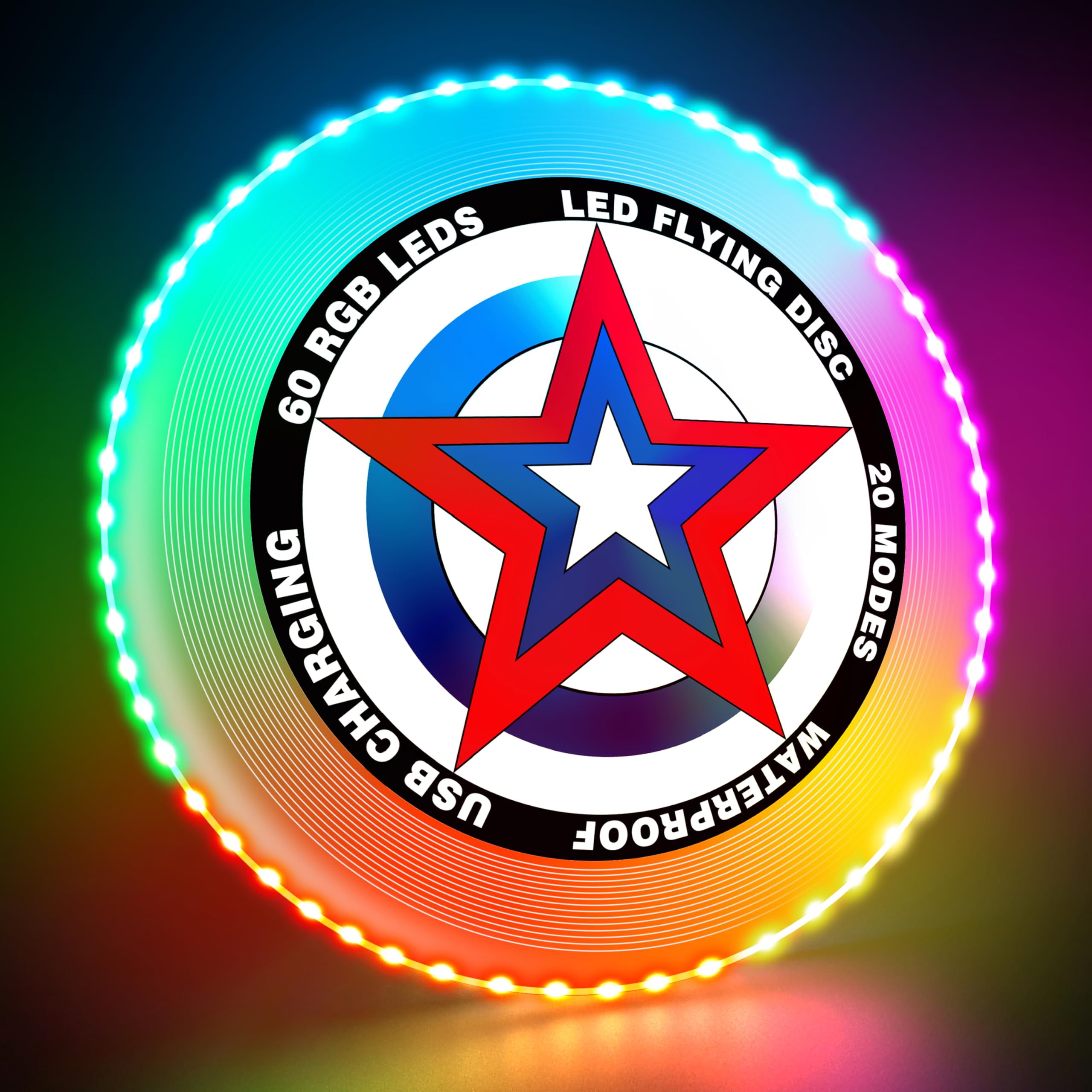 Frisbee Lumineux avec 20 Effets Lumineux, Imperméable, Capable de Flotter sur l'eau, Anneau Volant 60 LED, Jouet Jeux d'extérieur Cadeaupour Adultes Enfants, LED Frisbee pour Plage Pelouse Camping