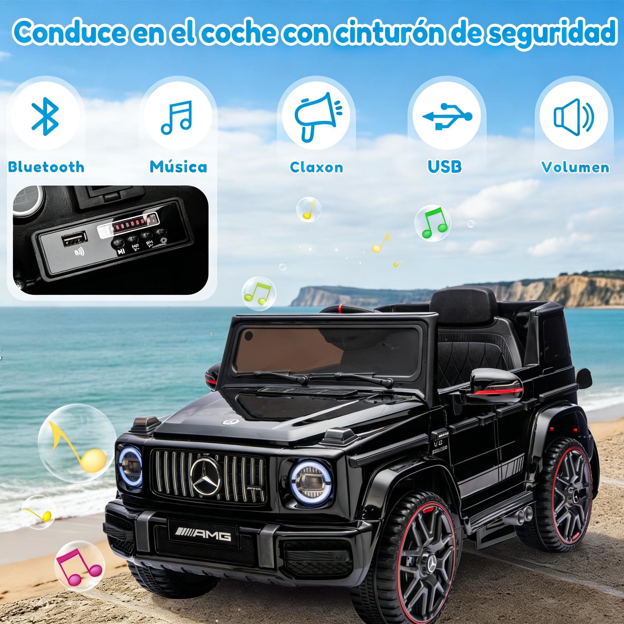 LALAHO Coche eléctrico infantil Mercedes AMG G63 12V 7Ah 2.4G Negro