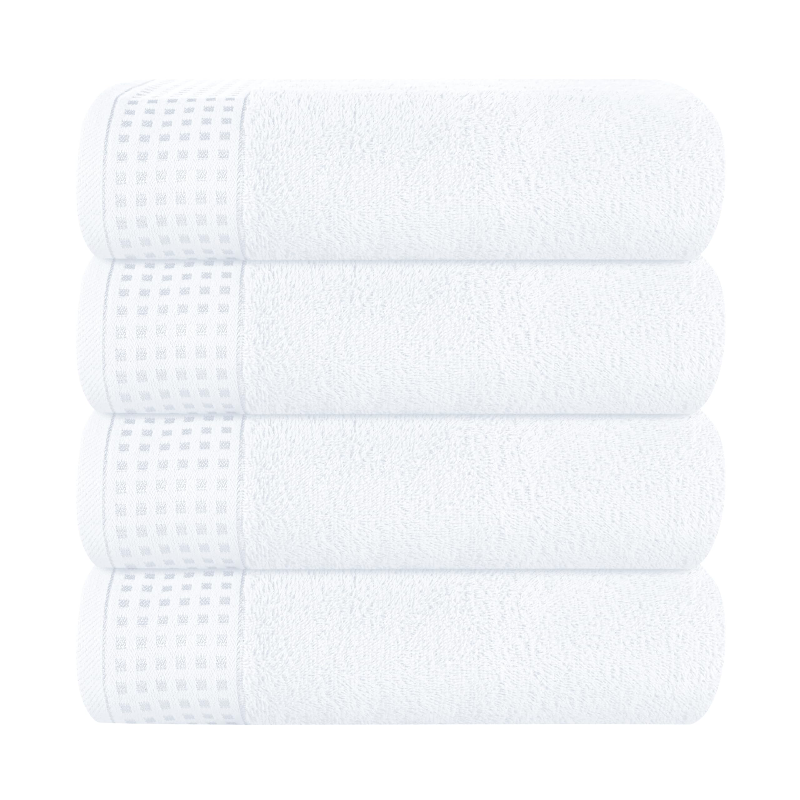 GLAMBURG Ultra Soft 4 Pack Oversized Bath Towel Set 27x54 inches, 100% Cotton Bath Towels, Highly Absorbant Compact Quickdry &amp; Lightweight Towel, Ideal for Gym Travel Camp Pool - White