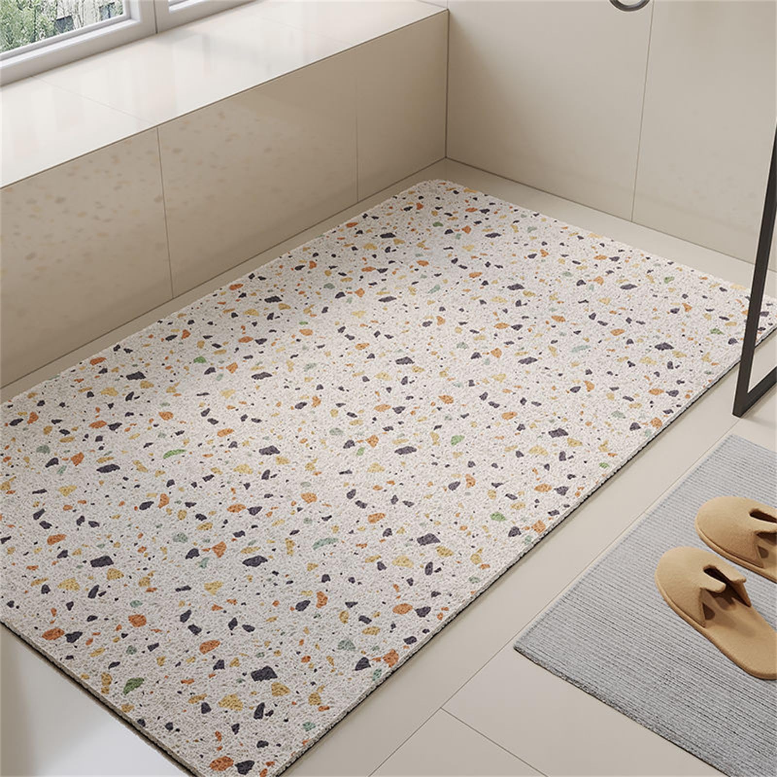 Surwin Alfombra Ducha Antideslizante, Alfombra Baño Lufa Secado Rápido con Orificio de Drenaje PVC Alfombra de Ducha Lavable para Bañera Puerta, Impresión de mármol (Terrazo,80x120cm)