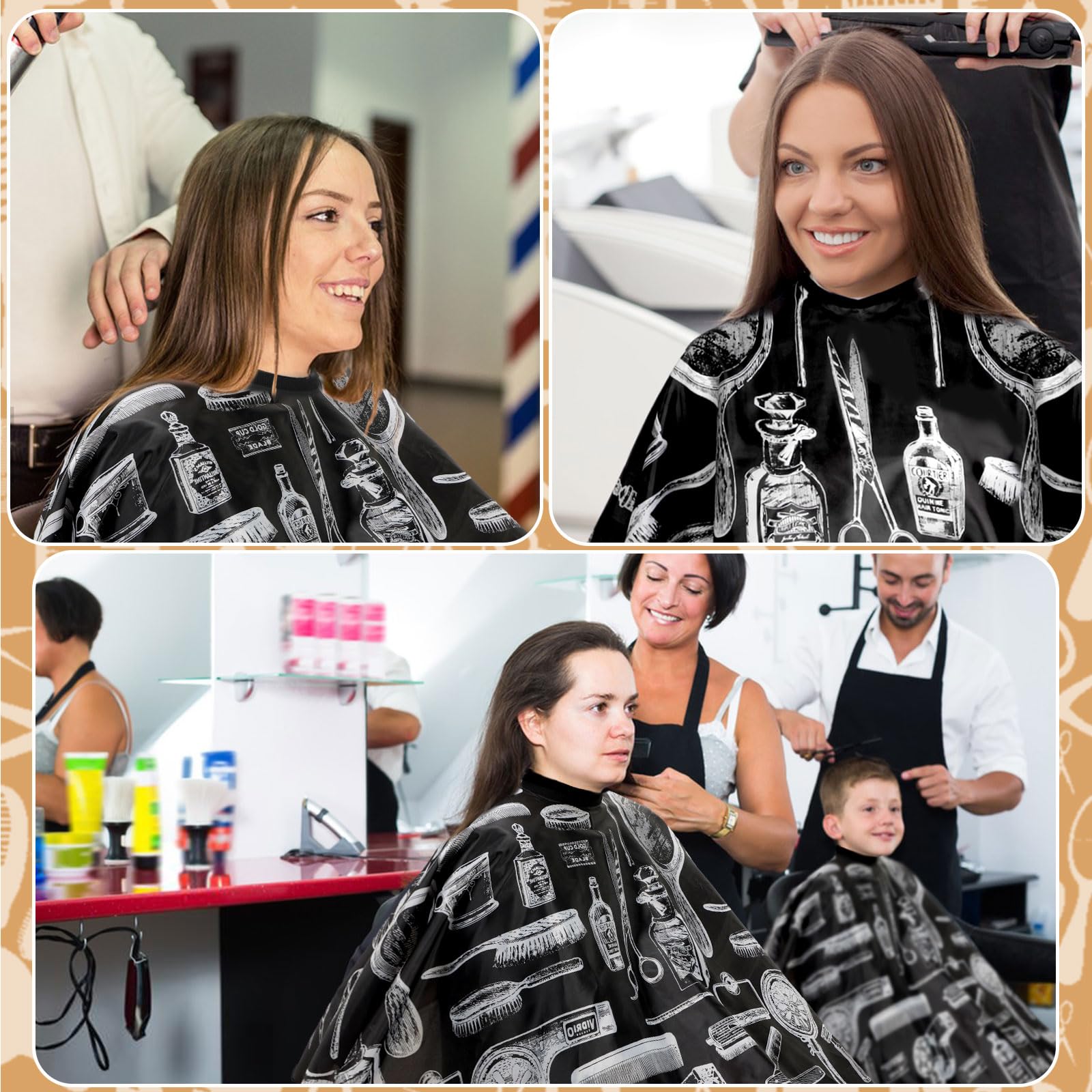 FEBSNOW Haarschneideumhang-Set, professioneller Friseurumhang mit Staubwedelbürste für Erwachsene, wasserdicht, Friseursalon-Umhang mit verstellbarem Verschluss, Schnappverschluss, 100 x 144 cm,