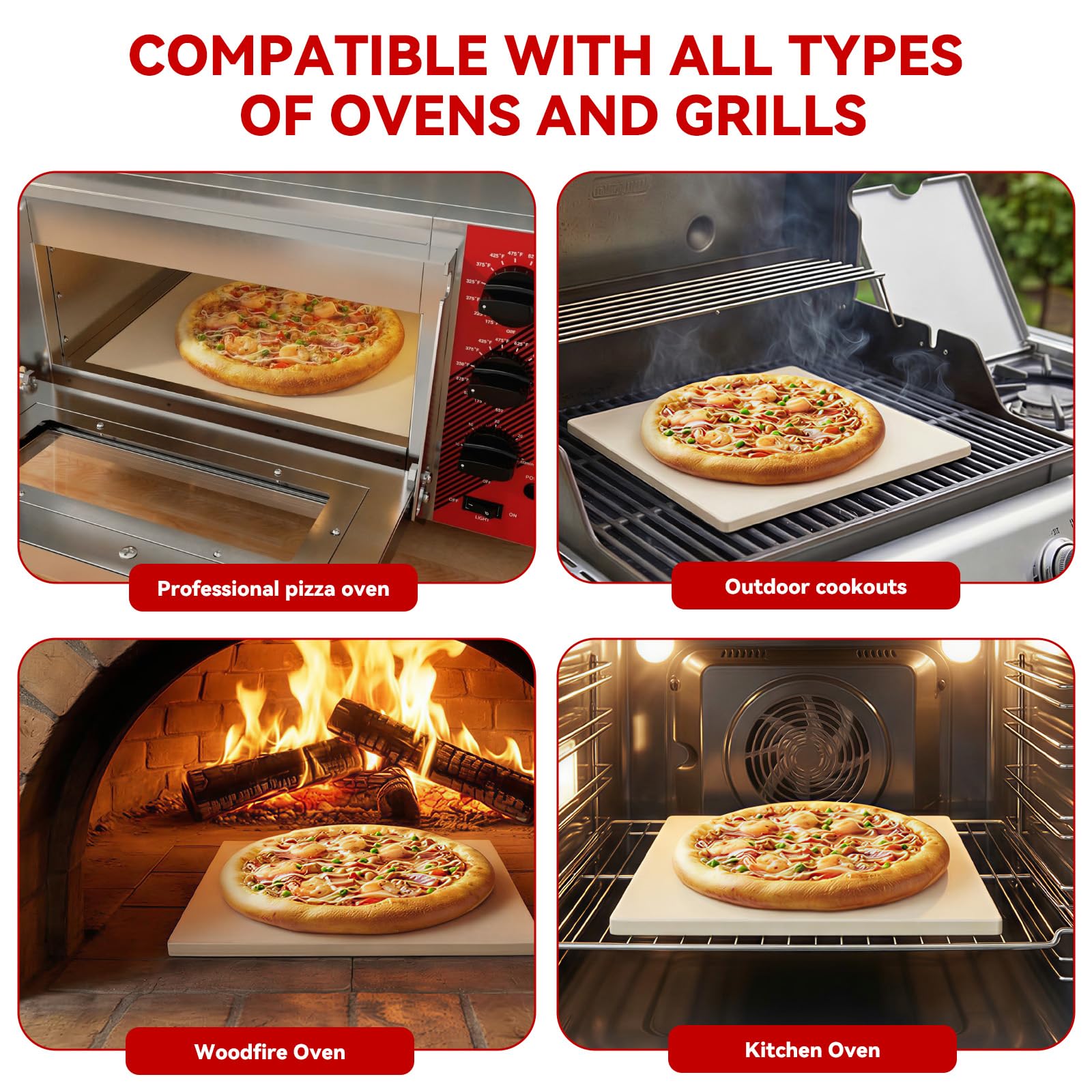 CROSSON Pietra per Pizza,Pietra Refrattaria per Pizza 40x40x1.2CM per Fare Pizze Con Crosta Croccante, Pane, Biscotti e Molto Altro