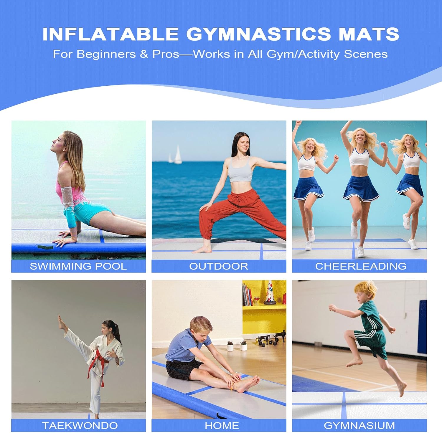 Sudoo 13ft Inflatable Gymnastics Mat 4" Thick Air Tumble Track Training Mat with Electric Pump - Ideal for Home, Training, Cheerleading, Yoga, Parkour, Beach & Water Use
