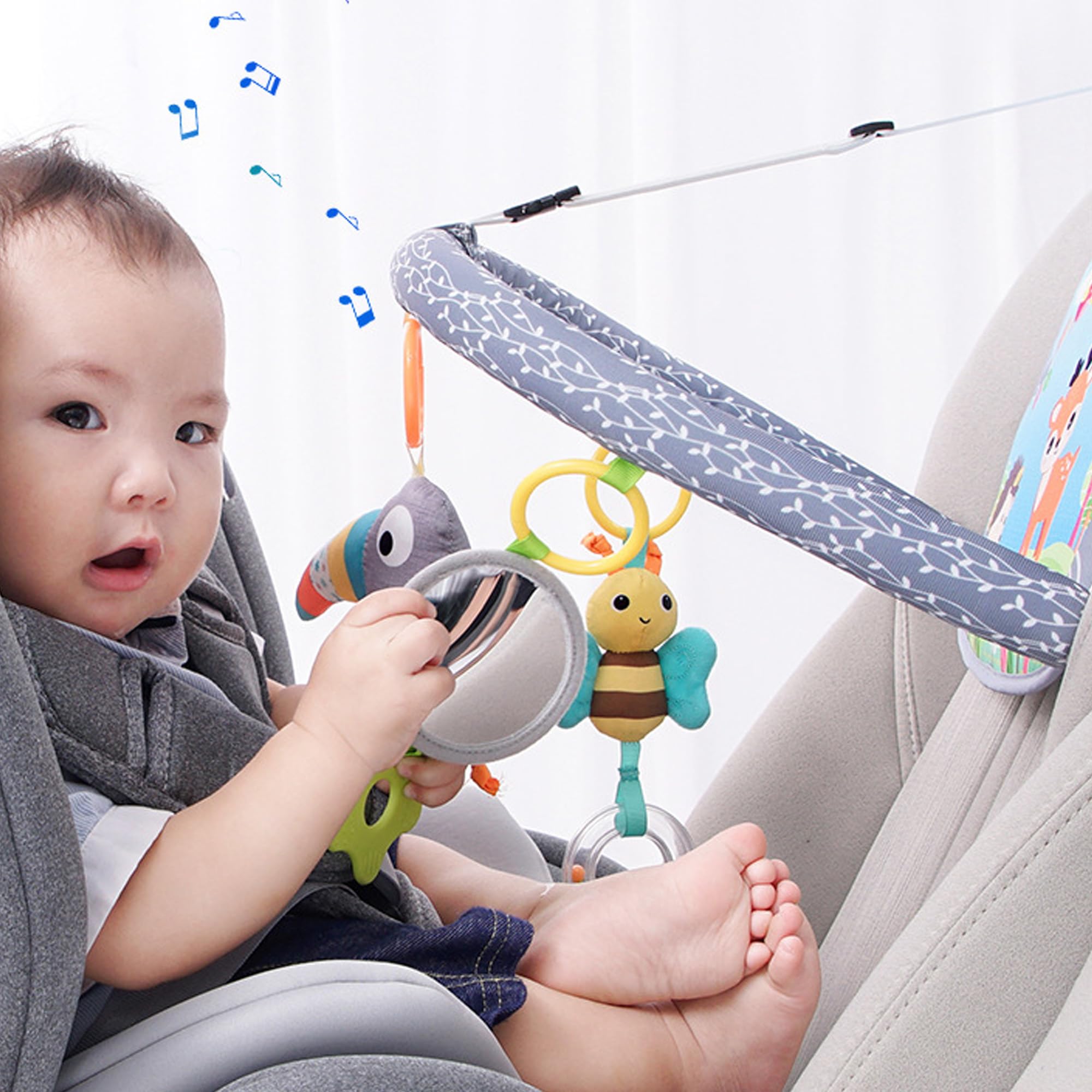 Juguete para el Asiento del Coche para bebés con Espejo y 3 Juguetes Colgantes, Asiento Trasero para bebés, Juguete de Actividad para bebés de 0 a 12 Meses, Juguete para cochecitos ﻿ (Azul)