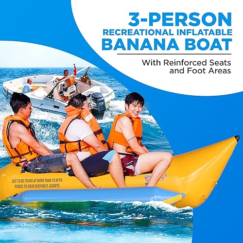 Miniatura 10 de SereneLife Person Inflatable Banana Boat, Includes Storage Bag, Foot Pump, and Repair Kit, Tough and Thick, Reinforced Seats and Foot Areas