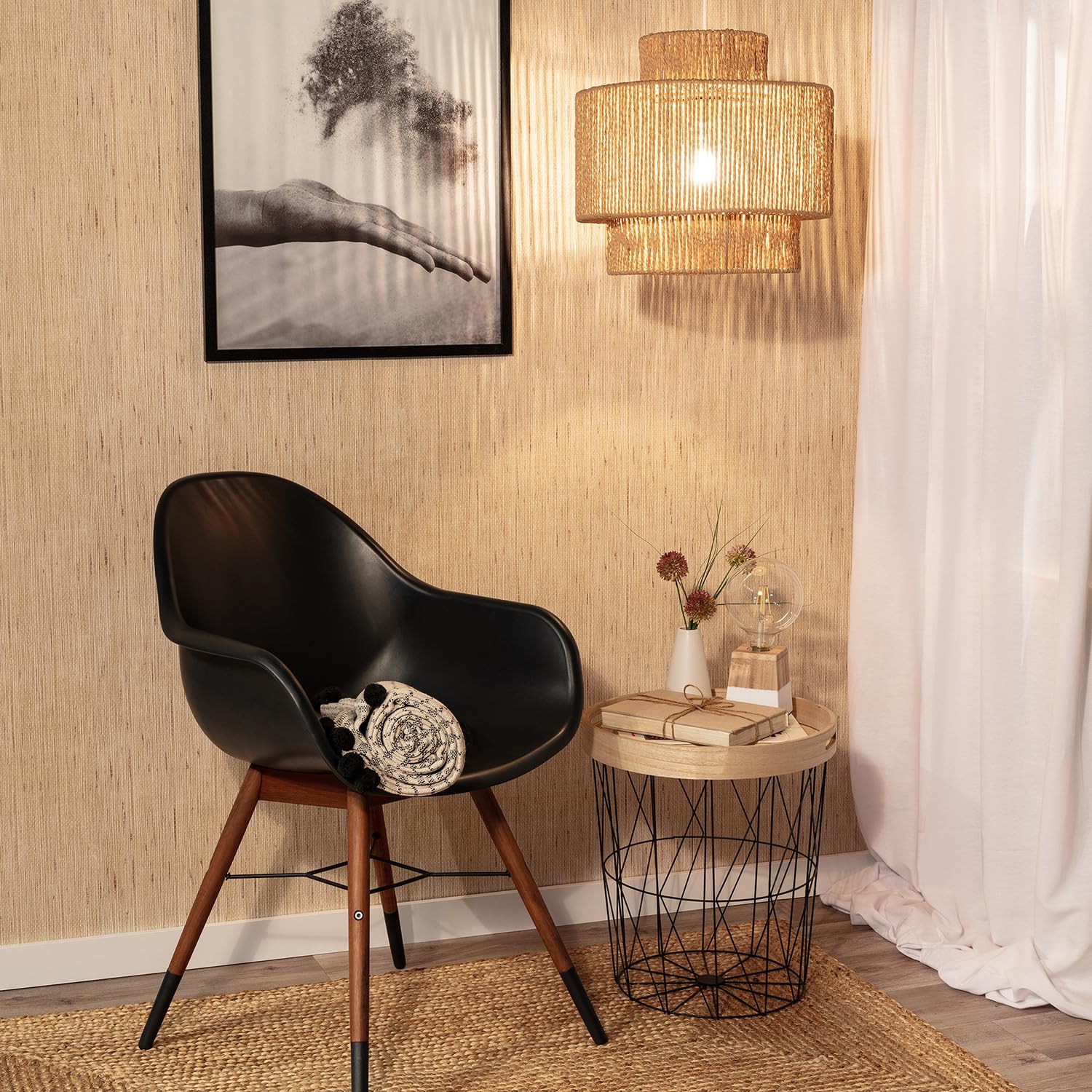 LEDKIA Pendelleuchte Geflochtenes Papier Neka Natürlich | Natürliches und elegantes Design | Leuchtmittel E27 kompatibel | Kabel verstellbar | ideal für den Innenbereich