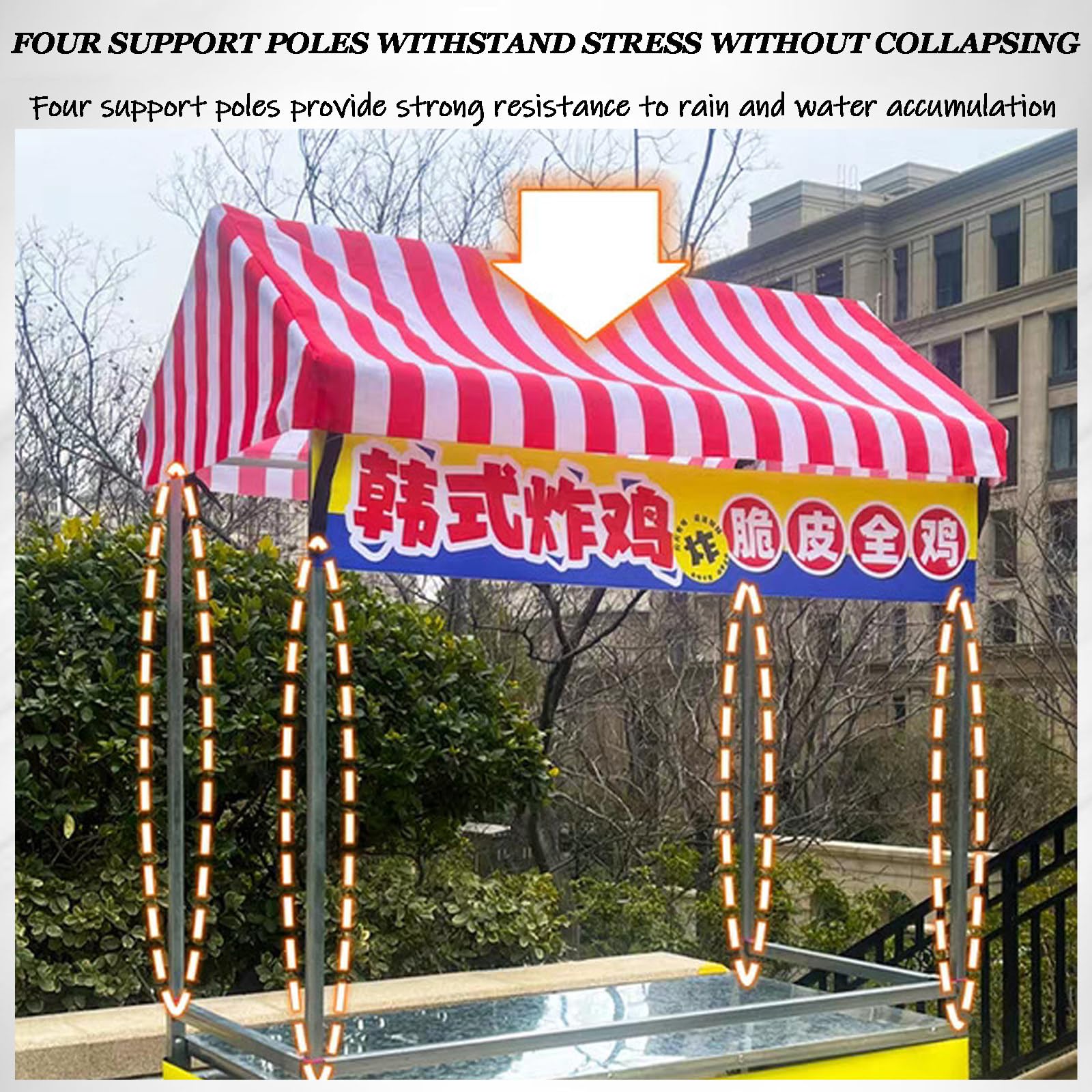 Carrello portavivande portatile a 2 ripiani con ruote bloccabili e tettoia, supporto pieghevole per venditori ambulanti, rosso, 60 x 120 cm, ideale per eventi all'aperto e catering