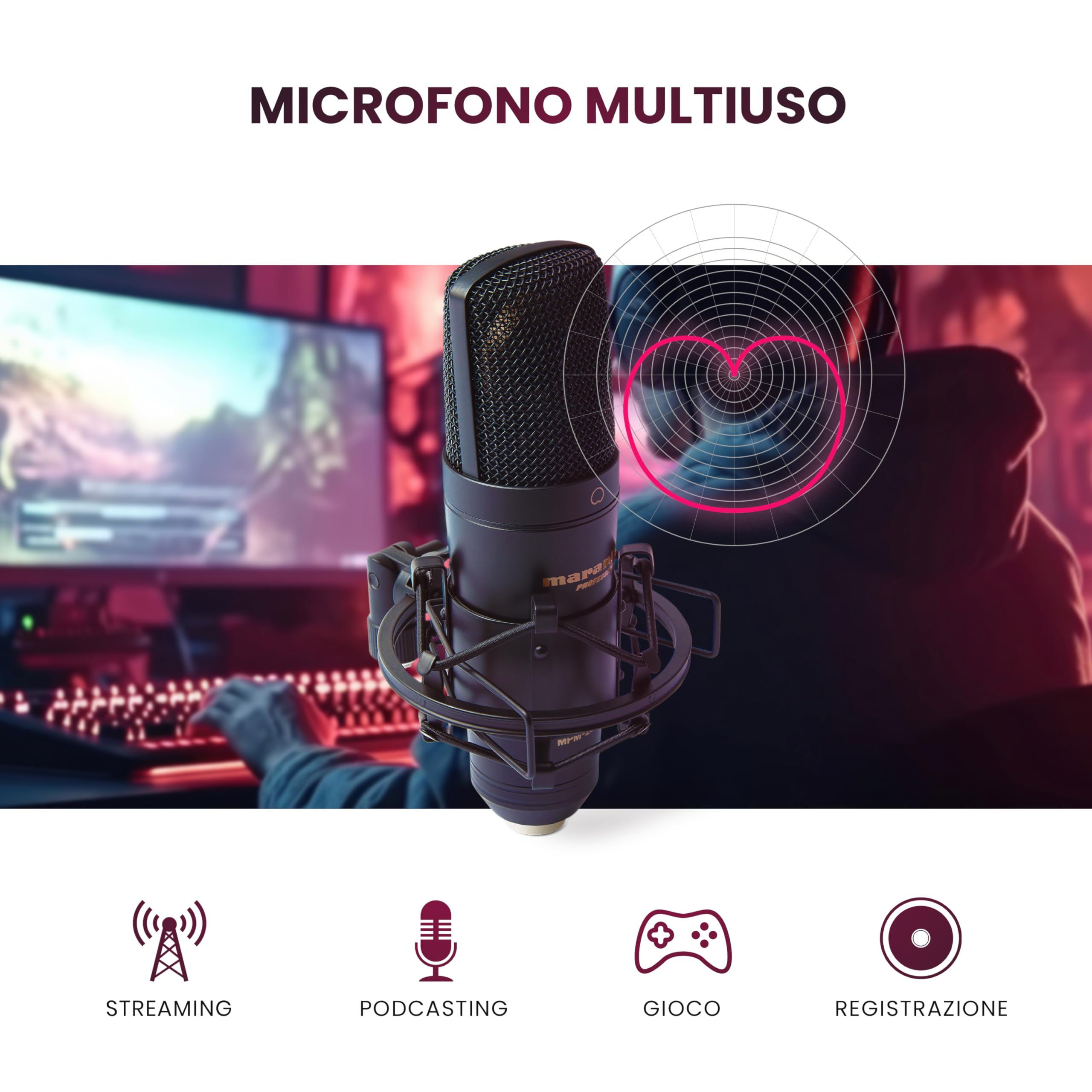 Marantz Professional MPM-2000U - Microfono USB a Condensatore per Gaming, Streaming, Podcast e Registrazioni PC/Mac - Cardioide, Shockmount, Cavo USB e Custodia Inclusi, Nero