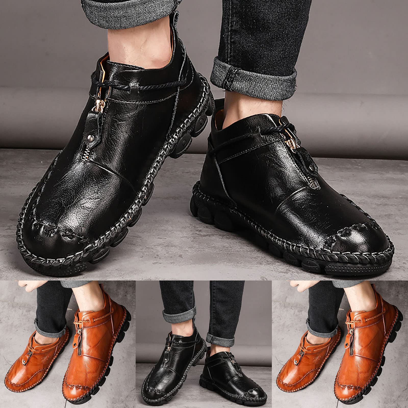 Scarpe da ginnastica da uomo in pelle ortopediche di alta qualità, impermeabili, per attività all'aperto, per il tempo libero e il lavoro