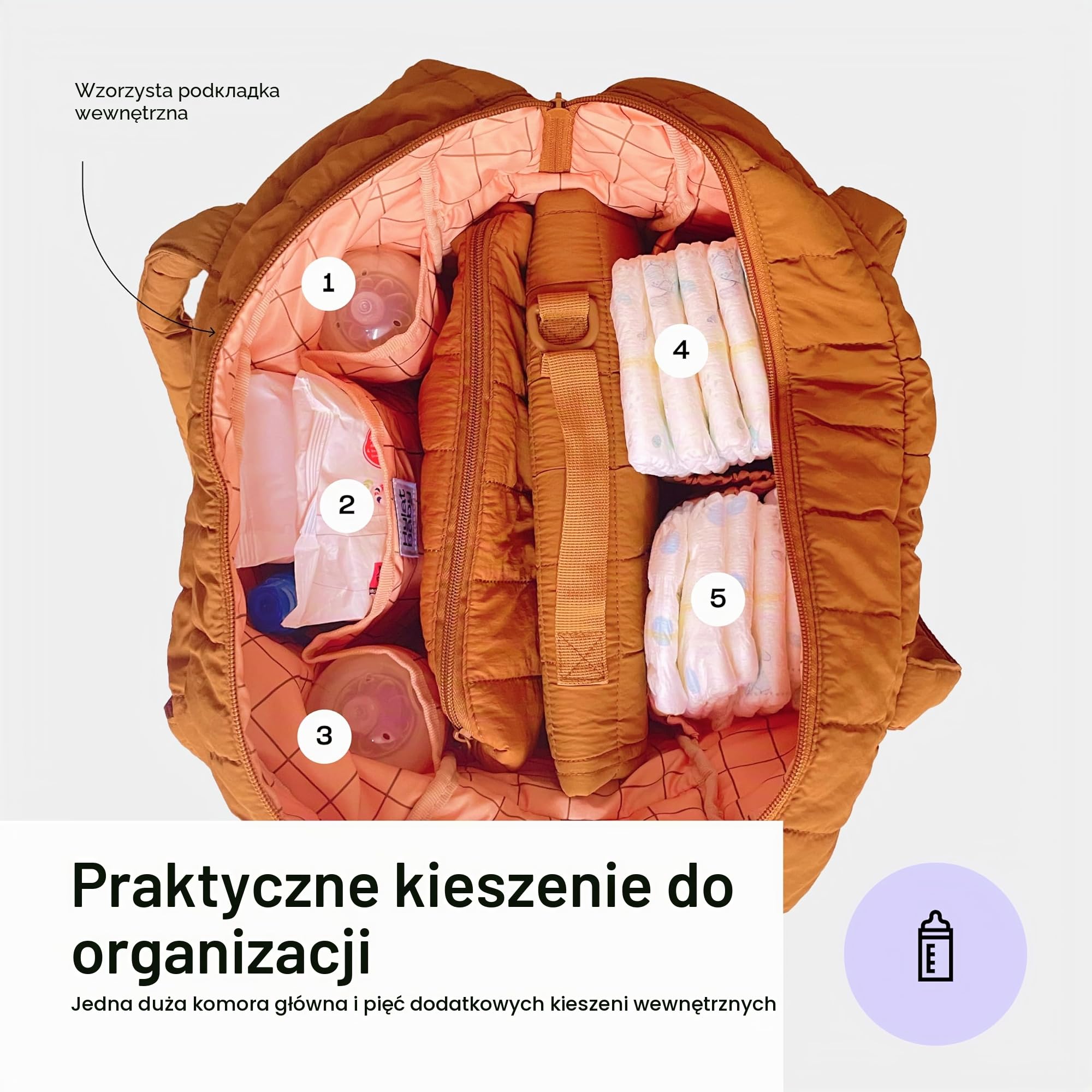 Hylat Baby Torba do przewijania – pikowana torba na pieluchy i rzeczy dziecięce – idealna dla rodziców – brązowa