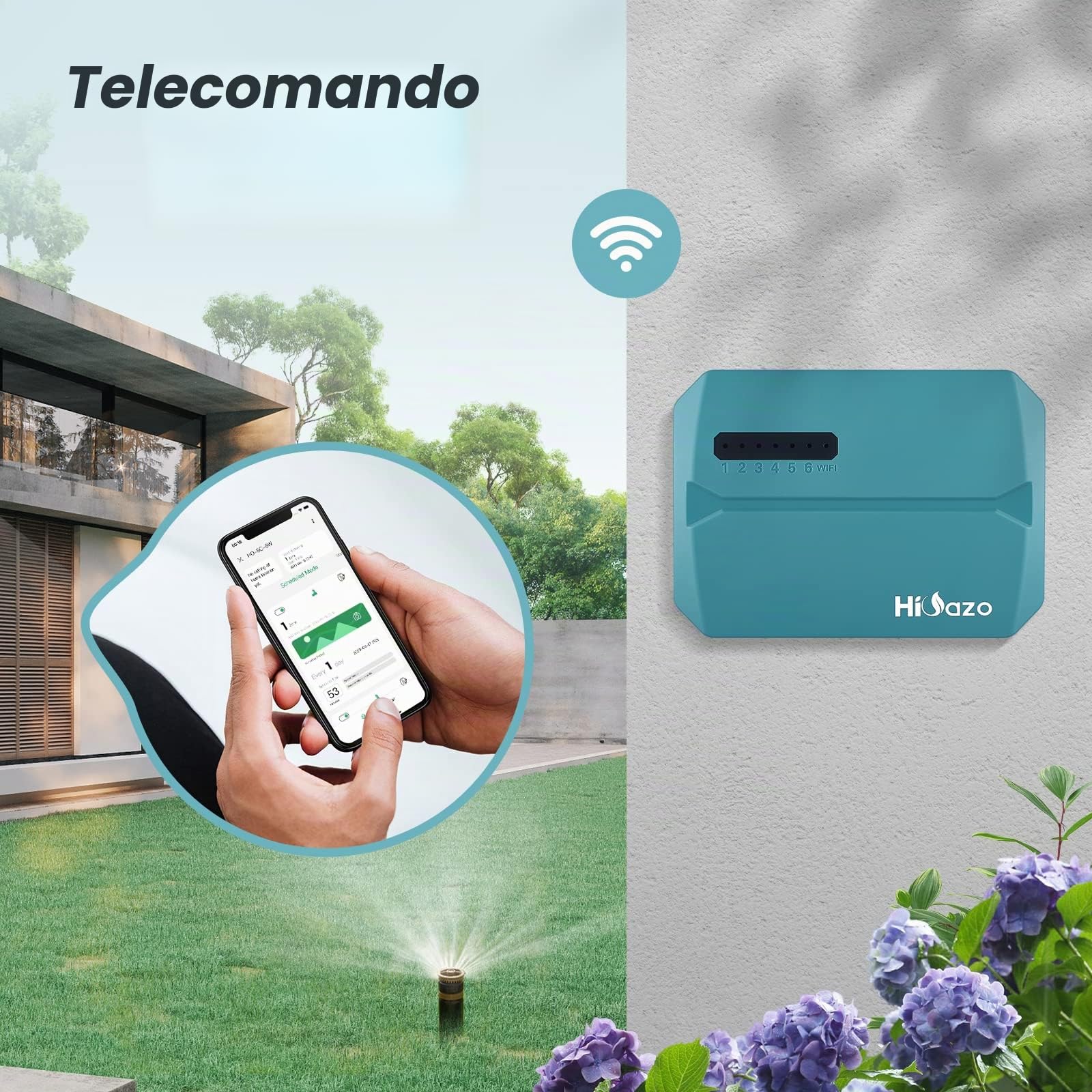 Computer di irrigazione, Sistema di irrigazione WiFi, Timer a 6 Zone, Sistema di irrigazione Esterno Interno Controller, monitoraggio App, Uscita Pioggia, Regolazione stagionale HO-SC-6W