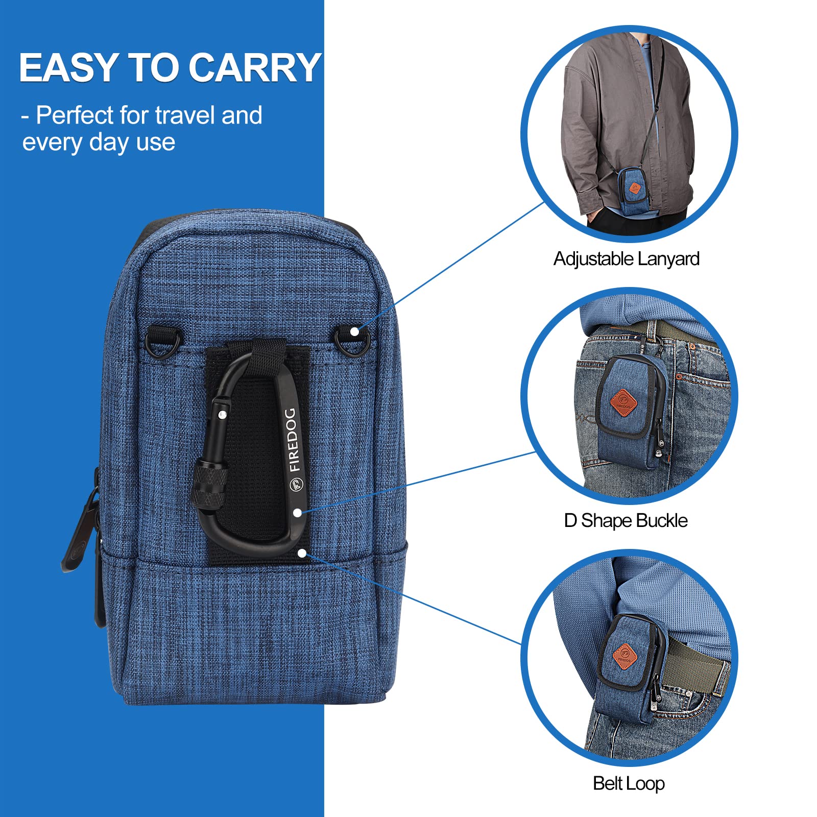 Produktbild von FIREDOG Geruchssichere Tasche – Aktivkohle-Futter, 900D Polyester – Blau, Mit Gürtelschlaufe & Karabiner – Für Reise Und Aufbewahrung
