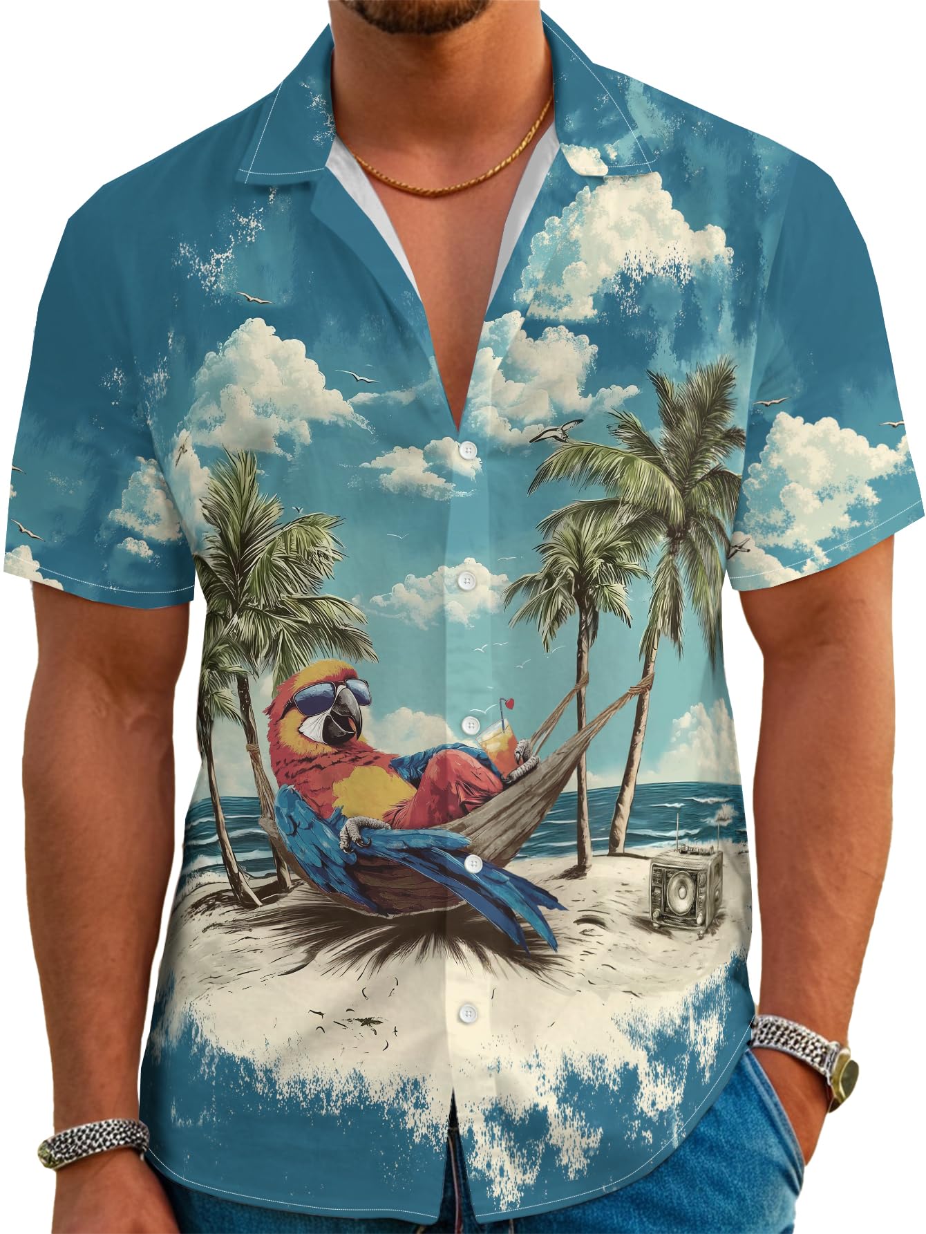 Mens Funny Neon Hawaiian Shirts 3D Graphic Button Down Short Sleeve Shirt Summer Beach Aloha Tops Theme Party