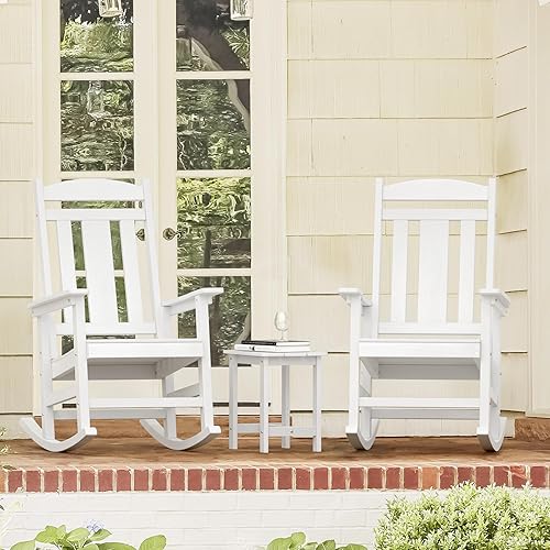 Miniatura 10 de LUE BONA Mecedora para exteriores, sillas mecedoras de plástico HDPS resistentes a la intemperie, 350 libras de alta resistencia, balancín de porche