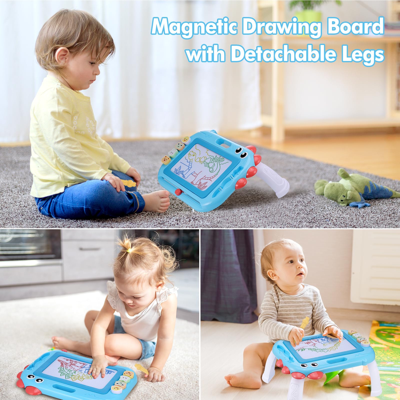 Pizarra Magnética Infantil Fentar Con Patas Extraíbles - 4 Colores De Dibujo - Juguete Educativo Para Niños 2-4 Años (Azul)