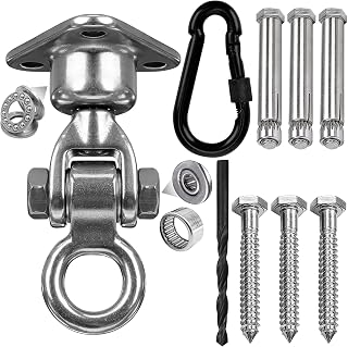 1500 LBS Heavy Duty Swing Hanger | 304 Stainless Steel Swivel Hanging Hardware with Oval Hooks | for Porch Swing, Hammock, Punching Bag, Playground,Hanging Chair (3 holes-360°+180°)