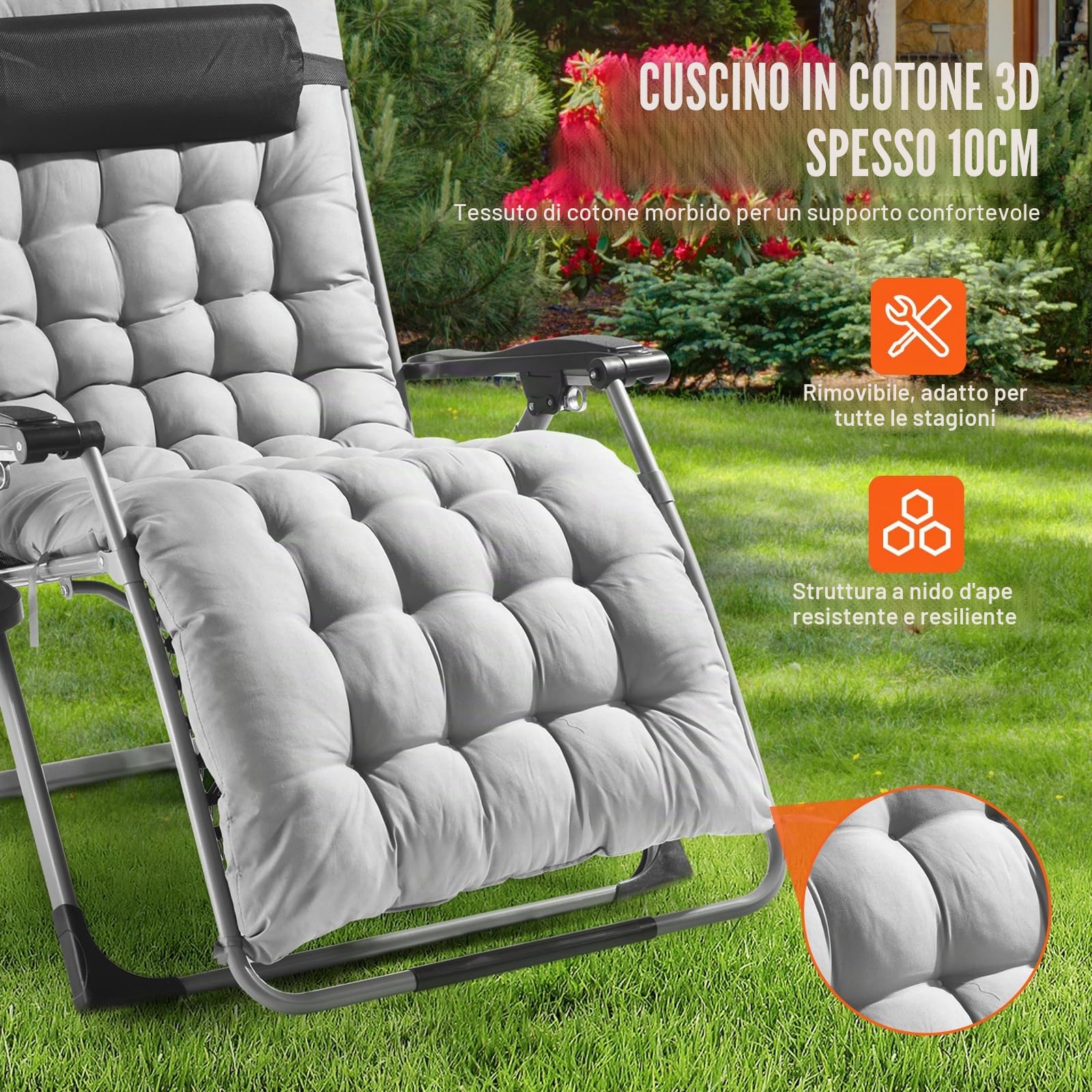 VEVOR Poltrona Relax a Gravità Zero Reclinabile 825 mm, Lettino Relax da Giardino Cortile, Lettino Antigravità Regolabile con Cuscino, Poggiatesta, Poggiapiedi, Portabicchieri Carico 226,8 kg Grigio