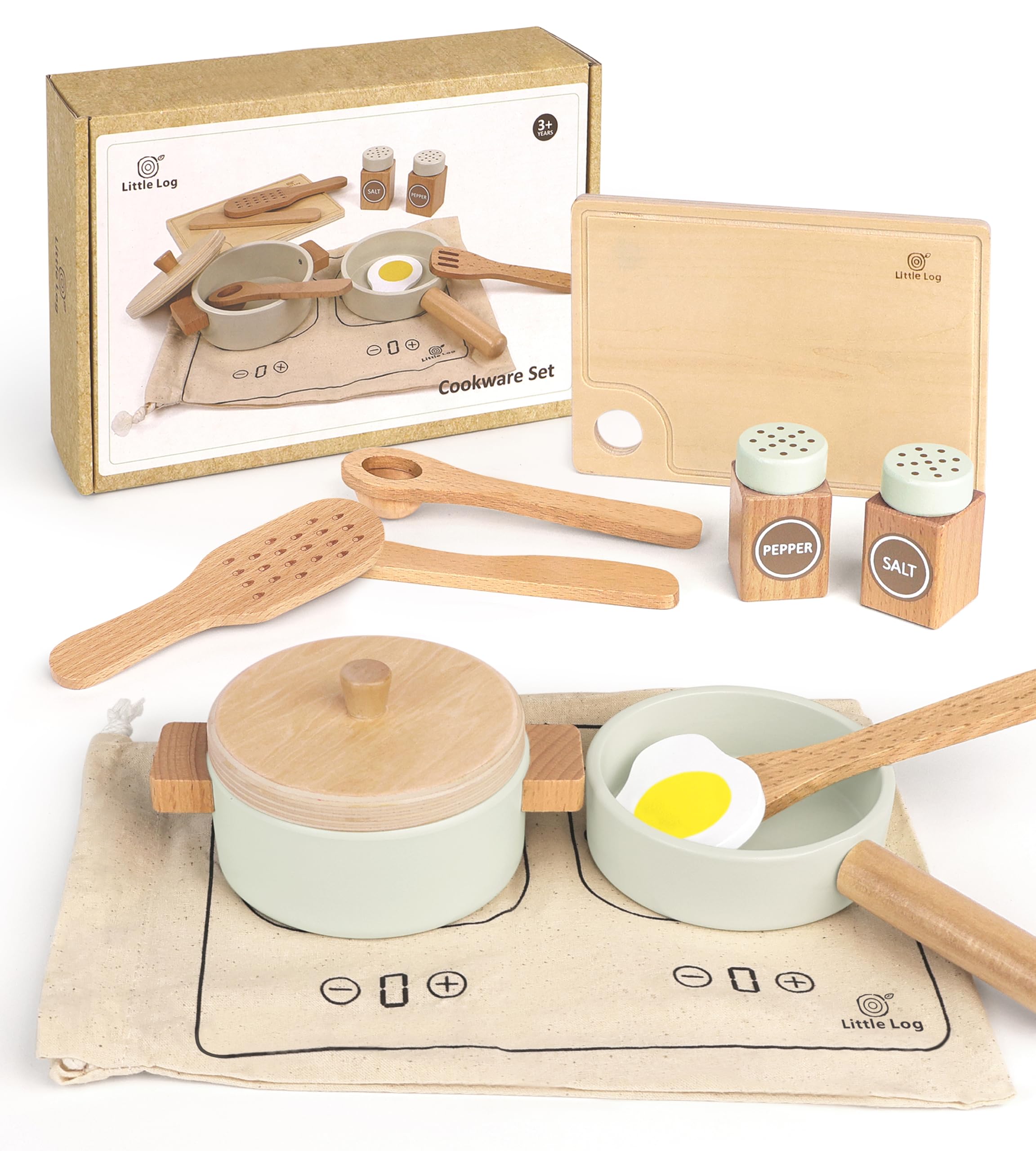 Wooden Cookware Pots and Pans Set Kids Cooking Set Children Play Kitchen Accessories Pretend Role Play Food Toys Gifts for Boys Girls Ages 3 Years and Up