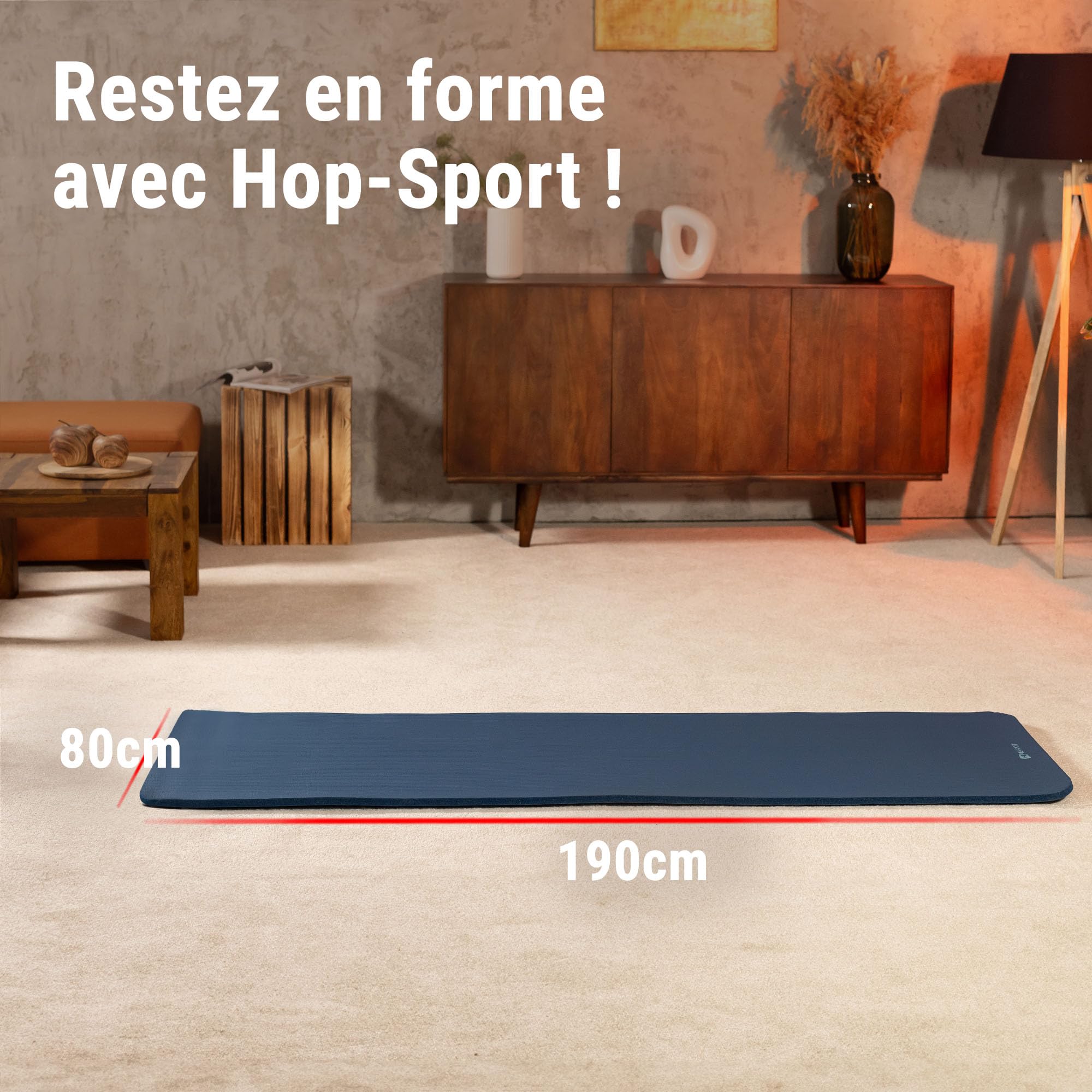 HOP-SPORT® Tapis de Fitness antidérapant 190 x 80 x 1,5 cm, Tapis Pilates Yoga et Gymnastique avec Sangle de TranSPORT en Mousse NBR pour Entraînement à la Maison, Doux pour la Peau