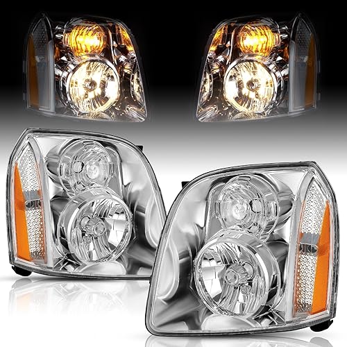 Headlight Assembly Set for 2007-2014 GMC Yukon SLE SLT Denali Yukon XL 1500 2500 OEM Replacement Chrome Headlamp Pair Driver and Paseenger Side