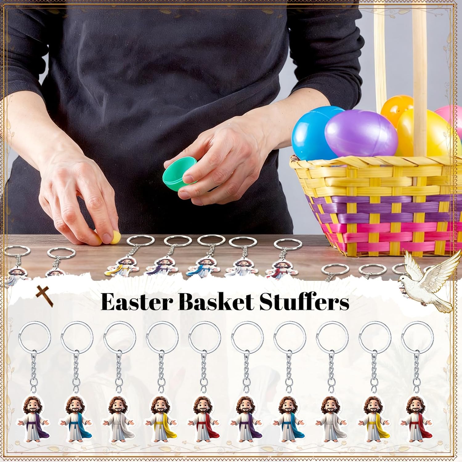 100 Pcs Mini Jesus Keychains Bulk Acrylic Jesus Christian Keychains Small Religious Keyrings for Women Men Church Events Sunday School Epiphany Easter Party Favors Gift - Image 6