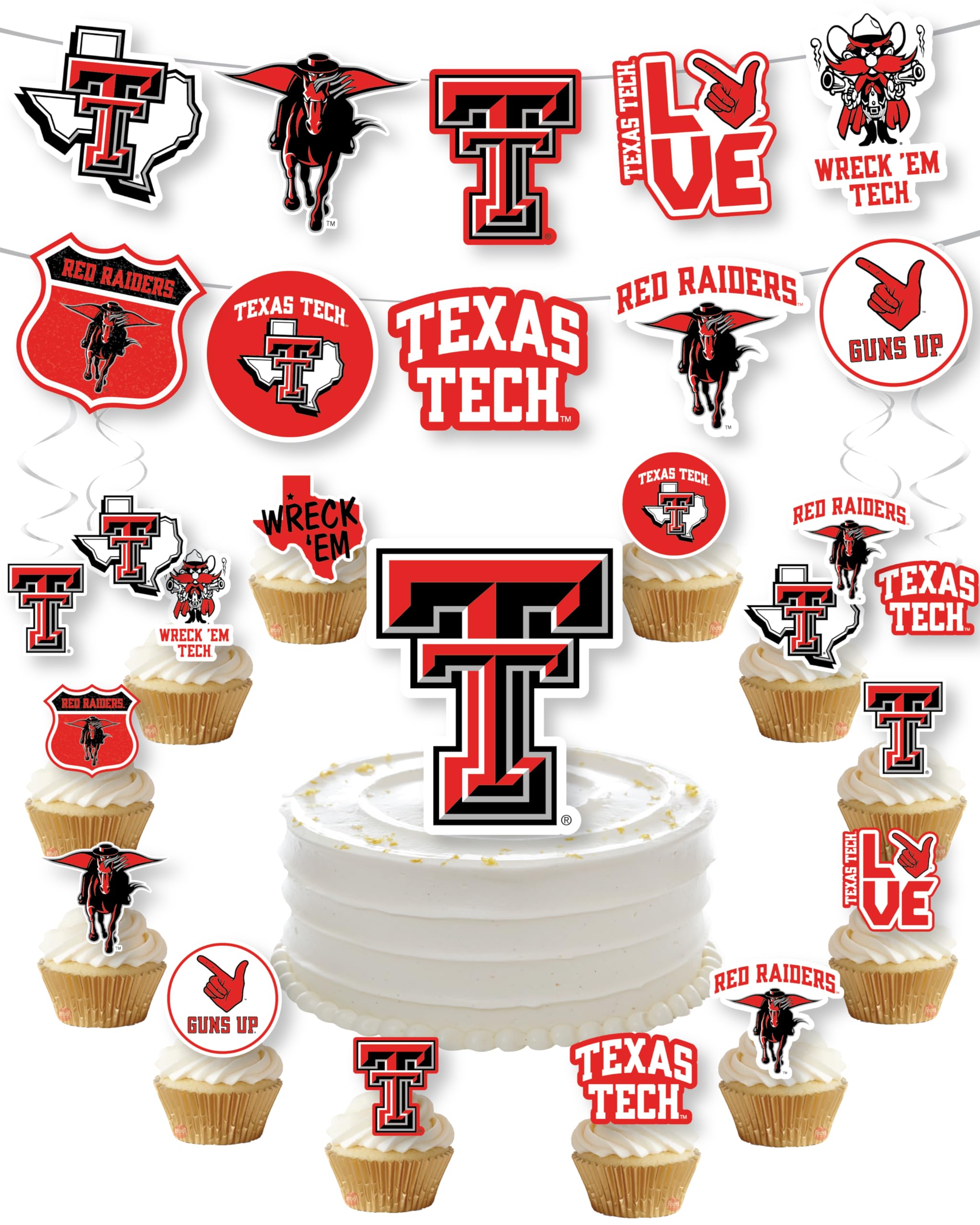 Texas Tech Party Supplies for Football, Birthday Gift, Graduation Party Banner and Cake Toppers (42 Pieces) (Texas Tech Red Raiders)