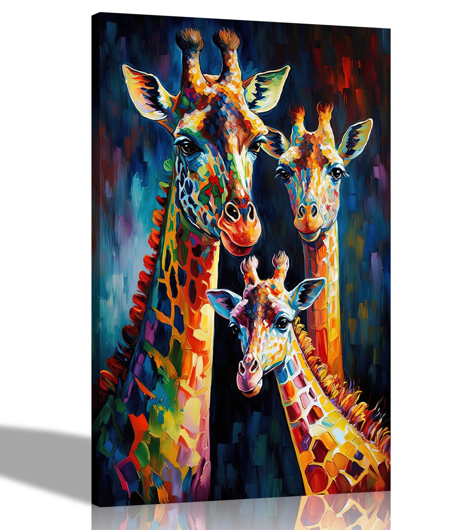 Artley Prints Giraffe Family Portrait - Giraffe Family Colourful Canvas Wall Art For Living Room - Framed Abstract Pictures To Hang In Bedroom, Hallway 40 X 30Cm (16 X 12 Inches) A3