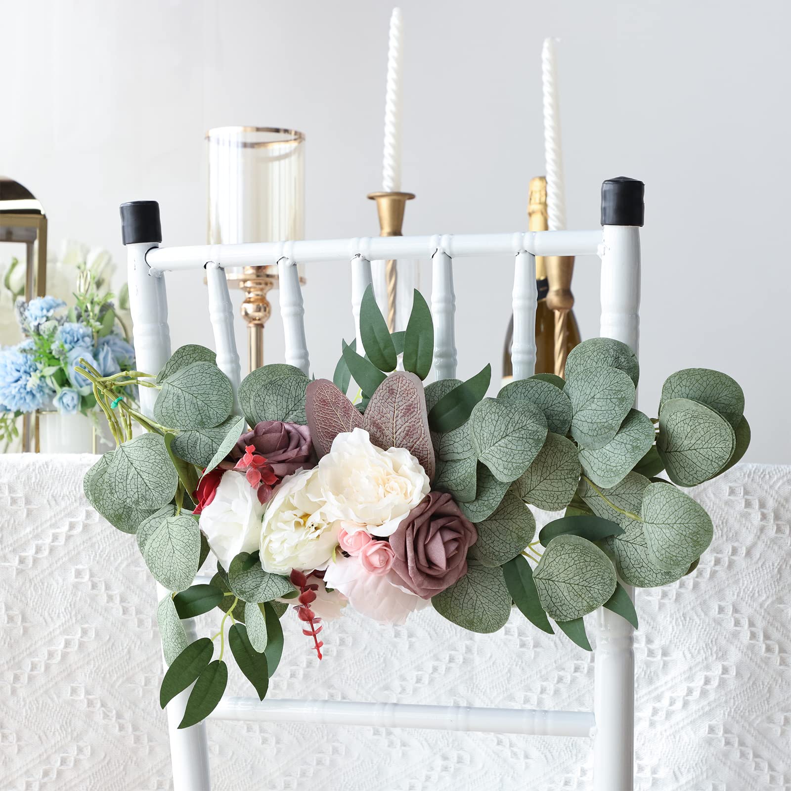 COCOBOO Artificial Flower Swag Wedding Arch Decor 2pcs Rose Flower Swag Arrangements for Wedding Reception Backdrop Table Decorations Welcome Sign (Dusty Rose)