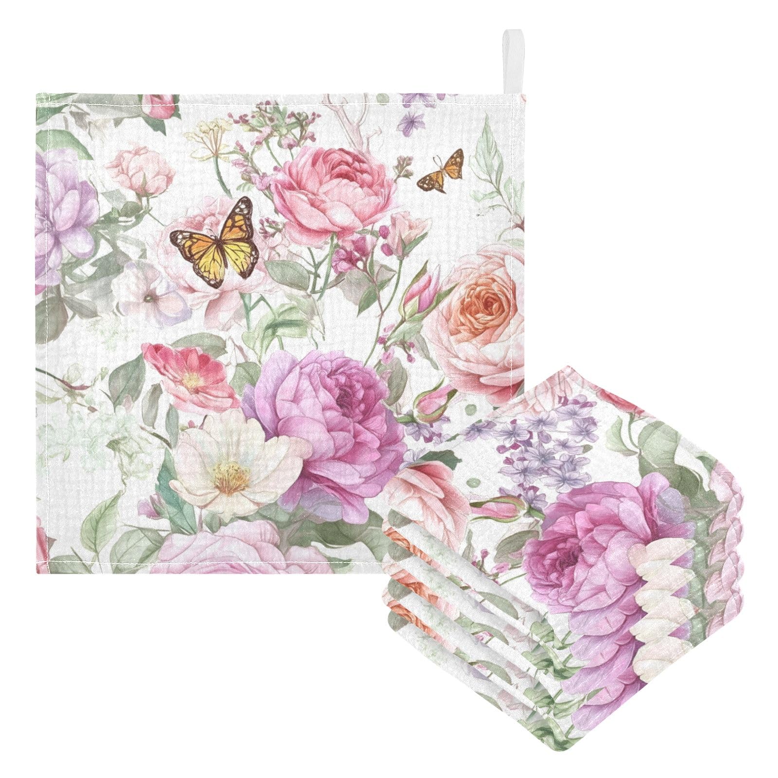 Bolaz Baby Gauze Towels for Kids Soft Handkerchief Newborn 100% Cotton Pink Rose Flower Butterfly Green Leaves Absorbent 12x12 Inch 3 Pack