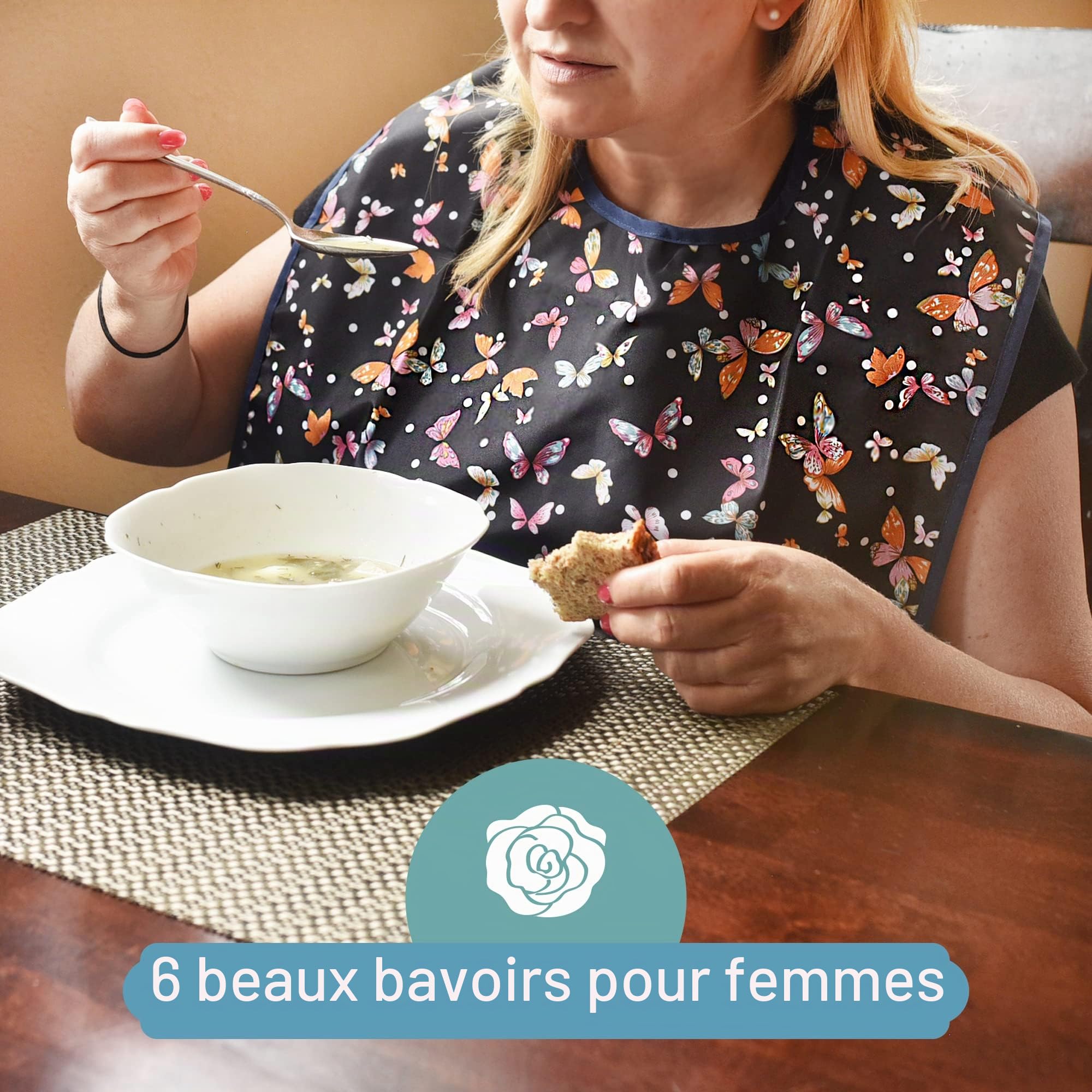 Celley Lot de 6 bavoirs ramasse-miettes imperméables et réutilisables pour adultes