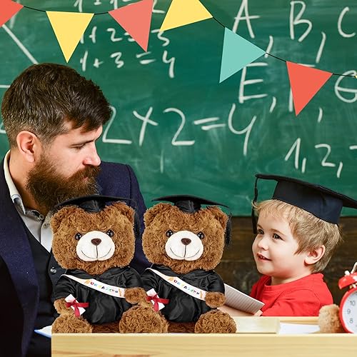 Miniatura 5 de 2 piezas de oso de peluche de graduación clase de 2024, juguetes de peluche de oso de graduación con gorro de graduación para jardín de infantes,