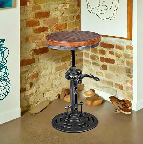 Topower Taburete de manivela industrial antiguo de bricolaje con base de hierro fundido Taburete de bar de diseño de metal de altura ajustable Silla
