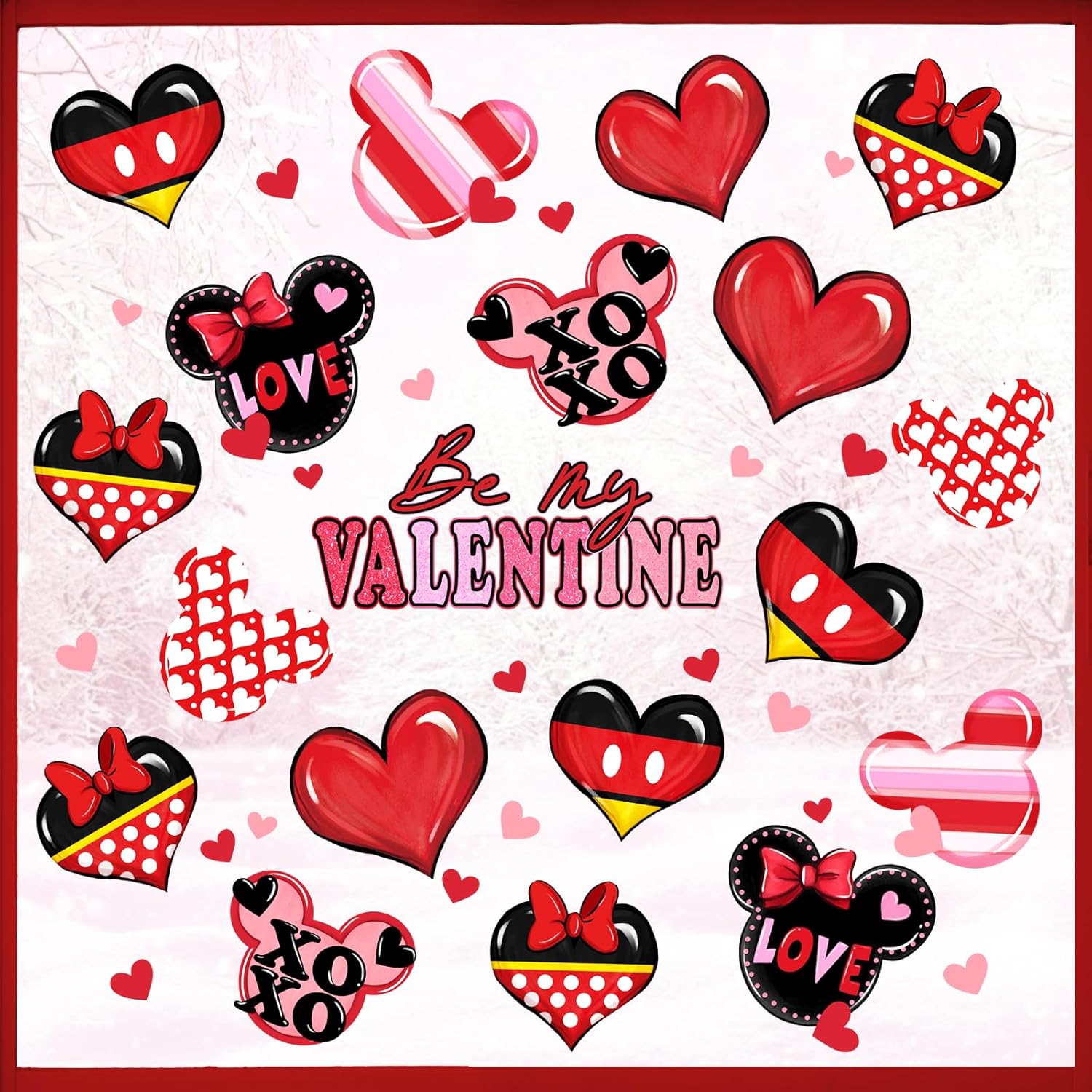 Mfault Valentines Day Window Clings 4 Sheets, Be My Valentine Red Love Hearts Romantic Stickers Decals Decorations, Anniversary Wedding Home Kitchen Decor Party Supplies