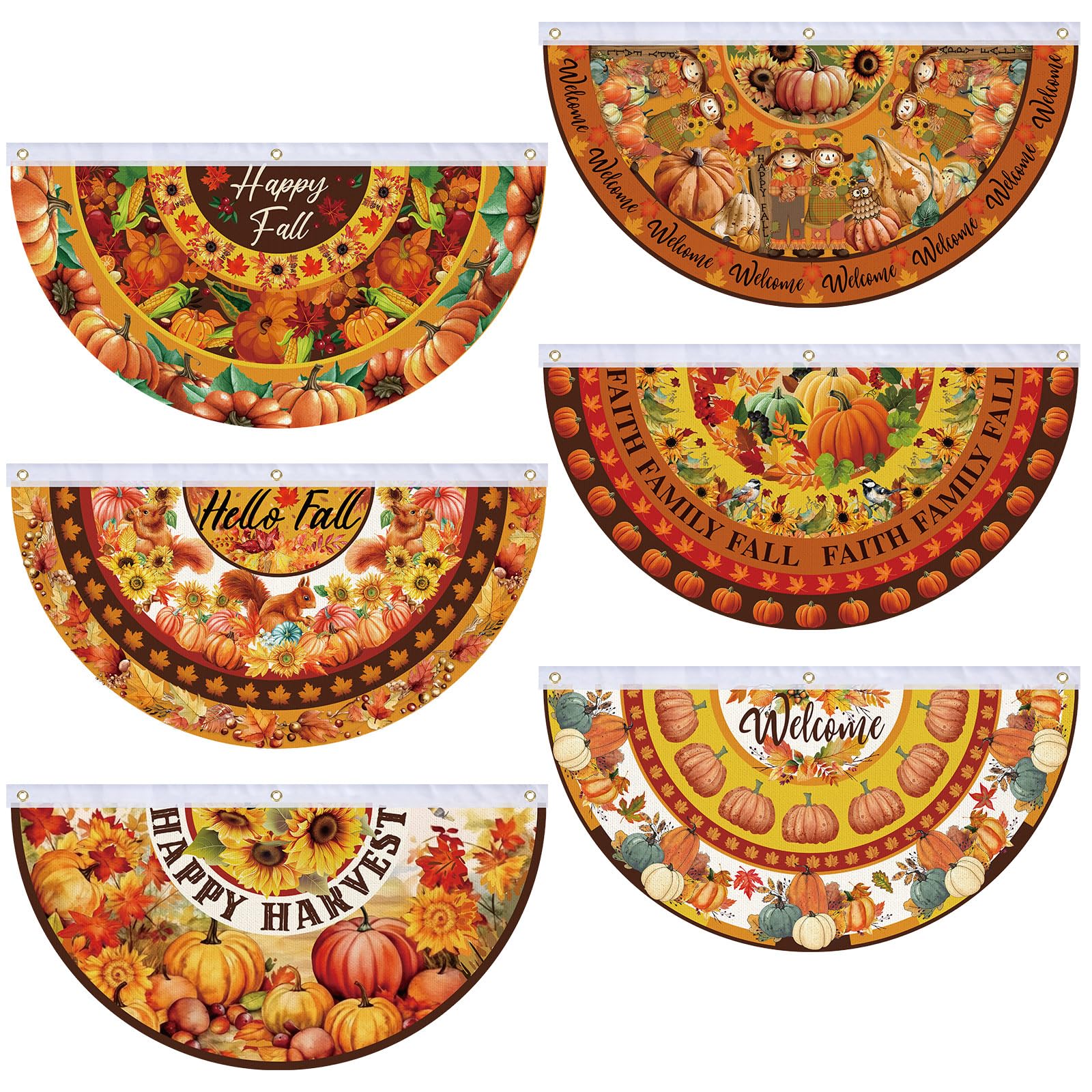 Amazon.com : 6 Pcs Hello Fall Half Fan Flag Pumpkin Fall Bunting ...
