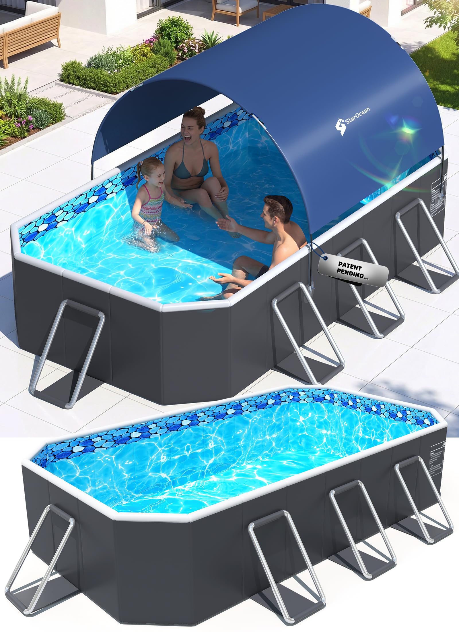 Amazon.com: StarOcean Foldable Pool with Canopy,Non Inflatable
