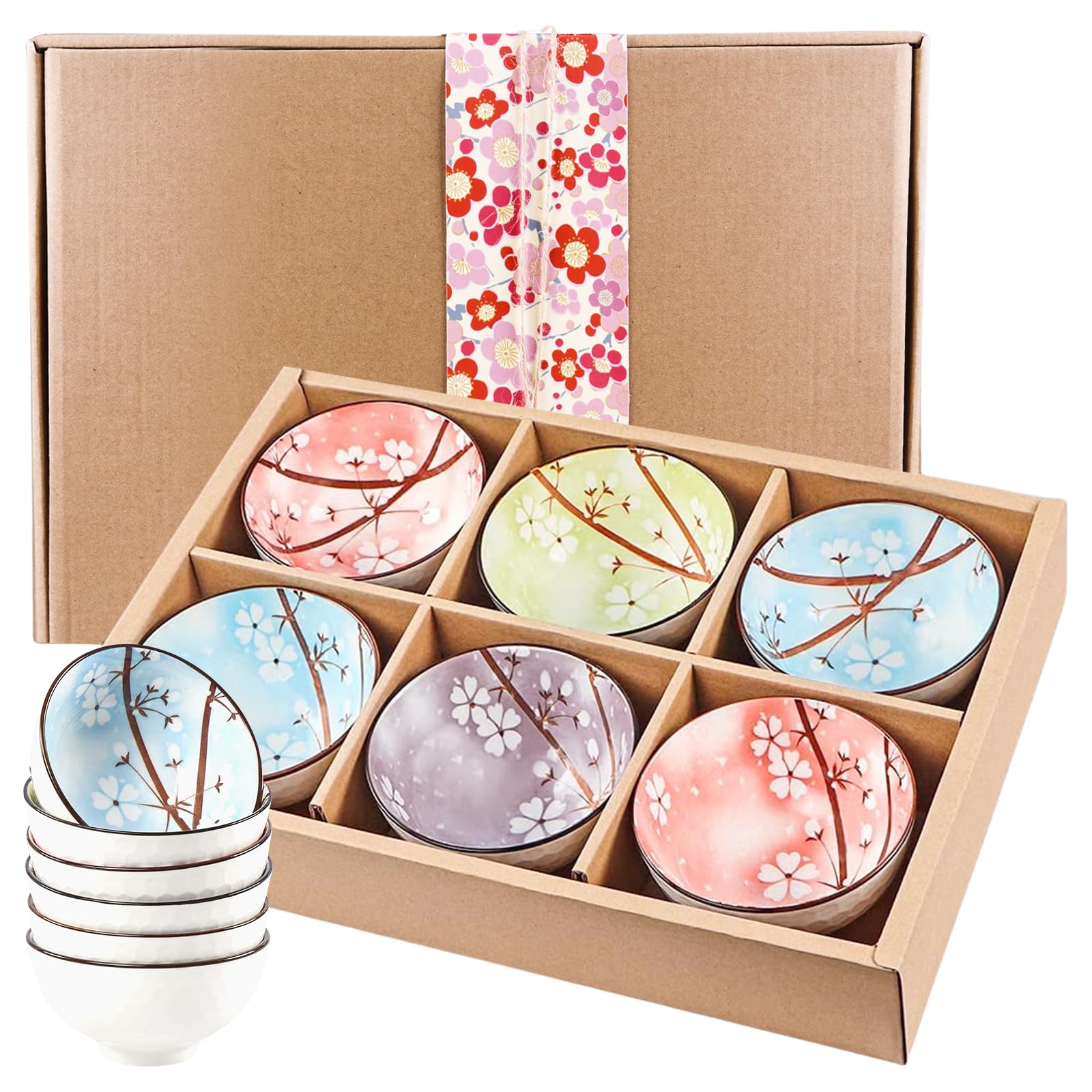 6 Ciotole Da Dessert In Porcellana - 300ml, Stile Giapponese Sakura, Per Gelato E Snack - Foto 7