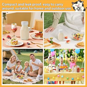 9pcs 100ml Small Glass Milk Bottles, Shot Bottles with Lids, Clear Mini Juice Shot Storage Drinking Container for Refrigerator Party School Picnics Wedding Travel