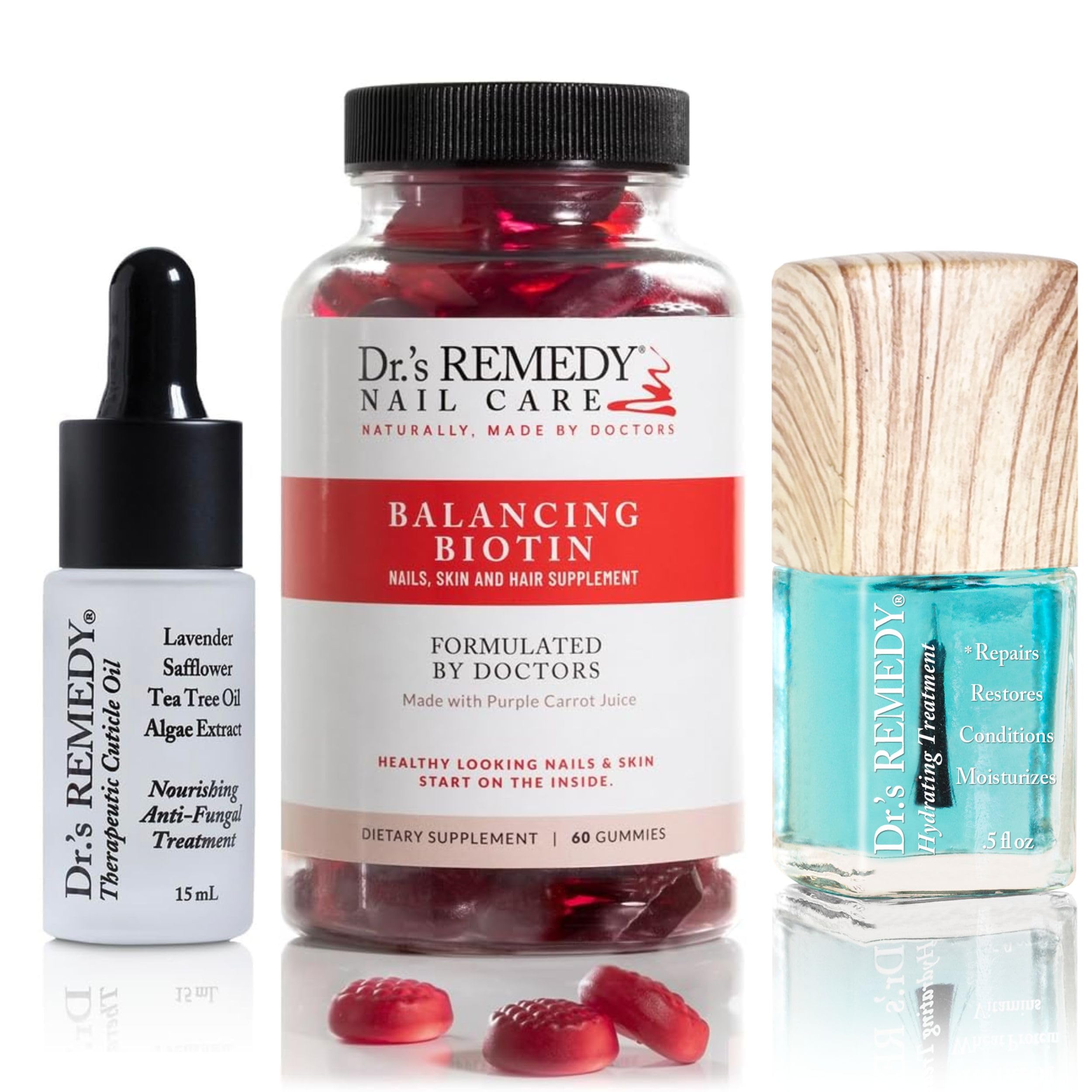 Dr’s Remedy 3 Pack Nail Polish Treatment Kit, HELPFUL Healing Trio, Non Toxic and Organic All Natural Enriched Nail Strengthener