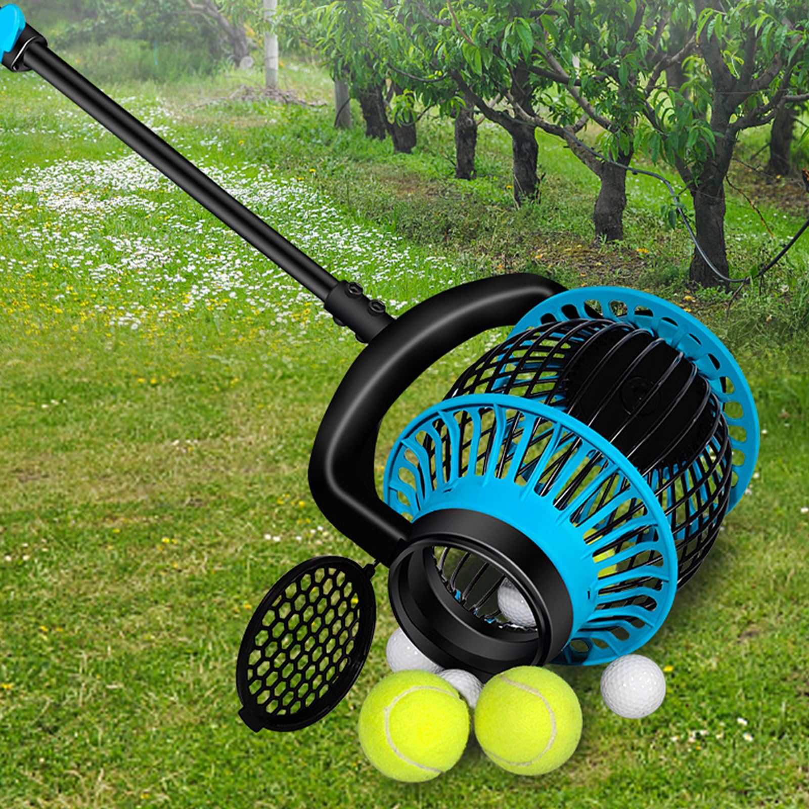 Herramienta telescópica recolectora de frutas a prueba de óxido con cesta de red expandible para nueces, pelotas de golf y cosecha en el patio, recolector de nueces ligero resistente a la corrosión