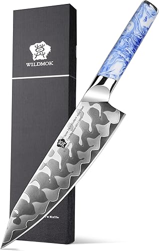 WILDMOK Cuchillo de chef de 8 pulgadas, cuchillos de cocina japoneses ultra afilados 7 capas 10Cr15CoMoV Cuchillo de chef de acero revestido con