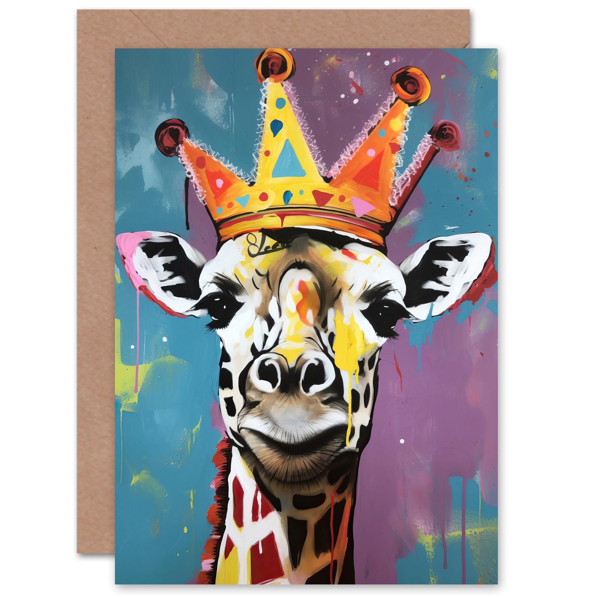 Artery8 King Queen Giraffe Fun for Wife Her Mum Sister Daughter Mom Gran Nan Birthday Thank You Congratulations Blank Art Greeting Card