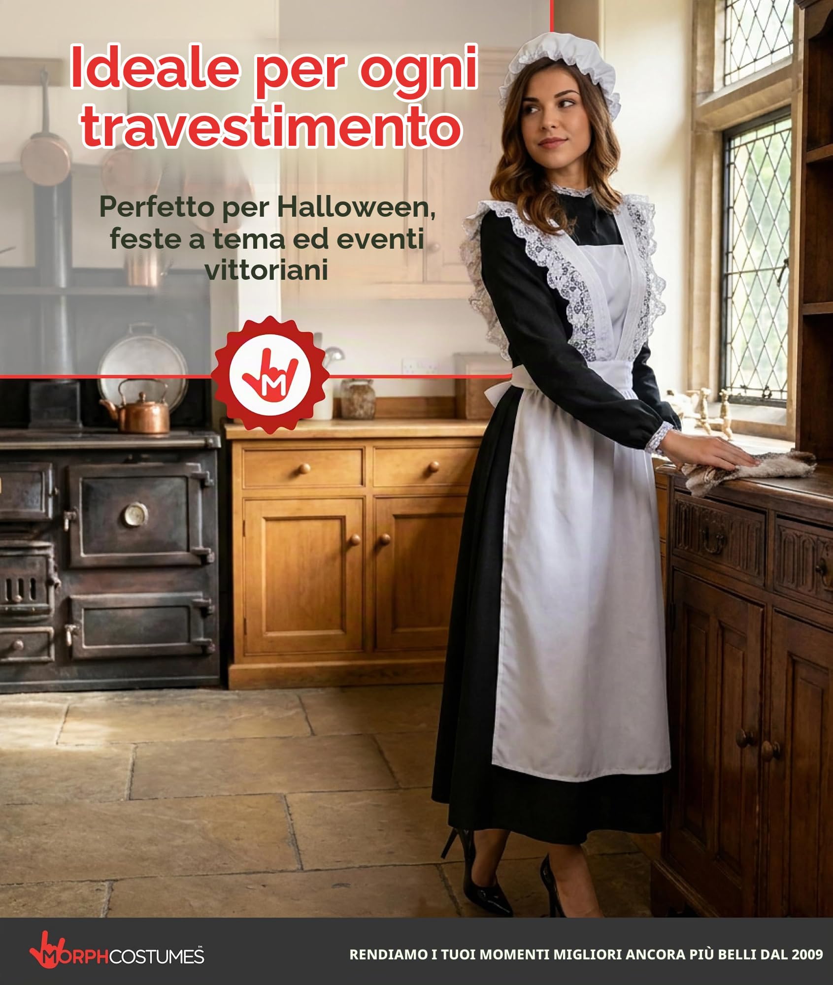 Fun Shack Costume Cameriera Vittoriana Donna, Costume Halloween Donna | Abito Lungo Nero, Grembiule in Pizzo & Copricapo, Stile Vittoriano, Perfetto per Halloween, Ideale per Travestirsi