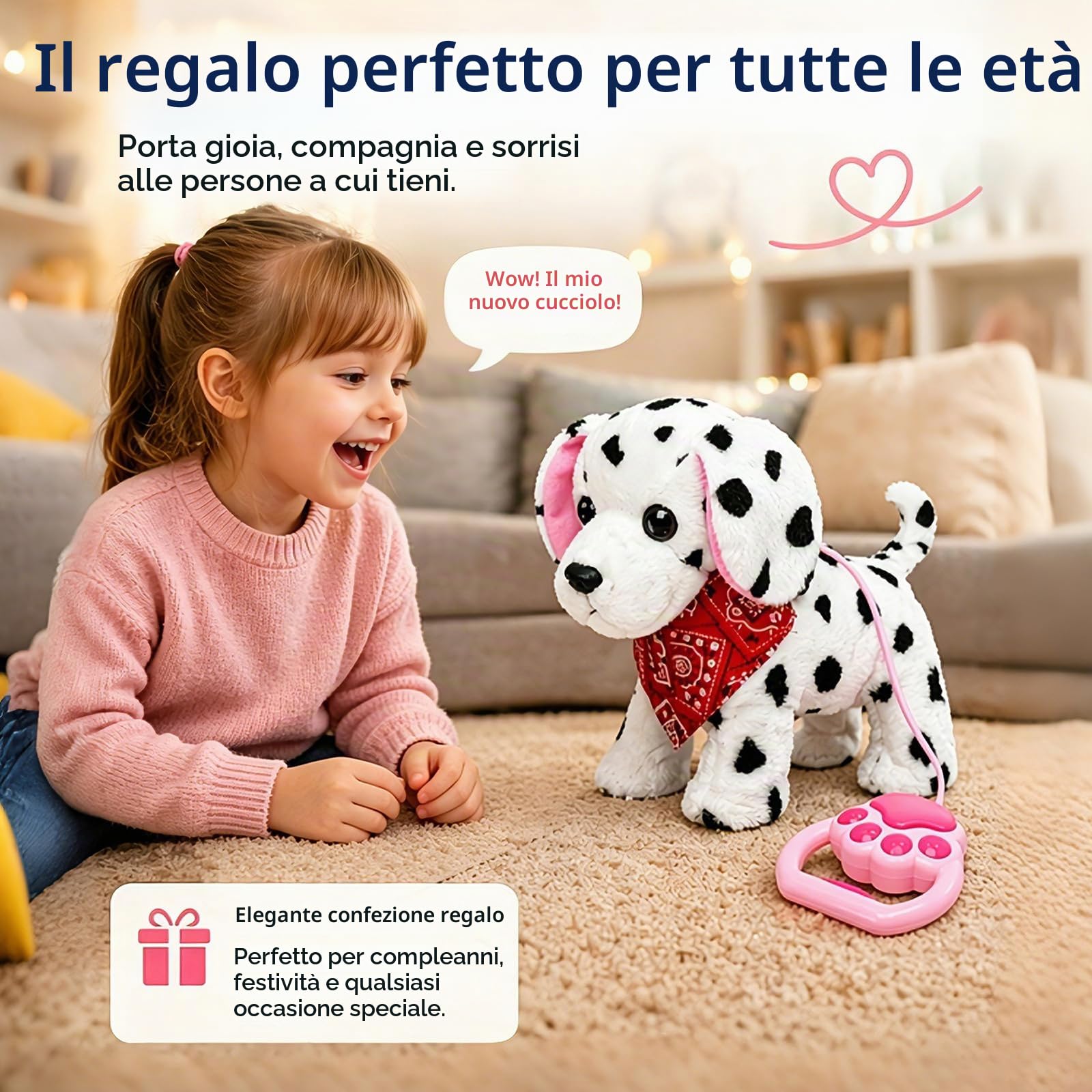 YH YUHUNG Cane Dalmata che Cammina e Abbaia, Peluche con Guinzaglio