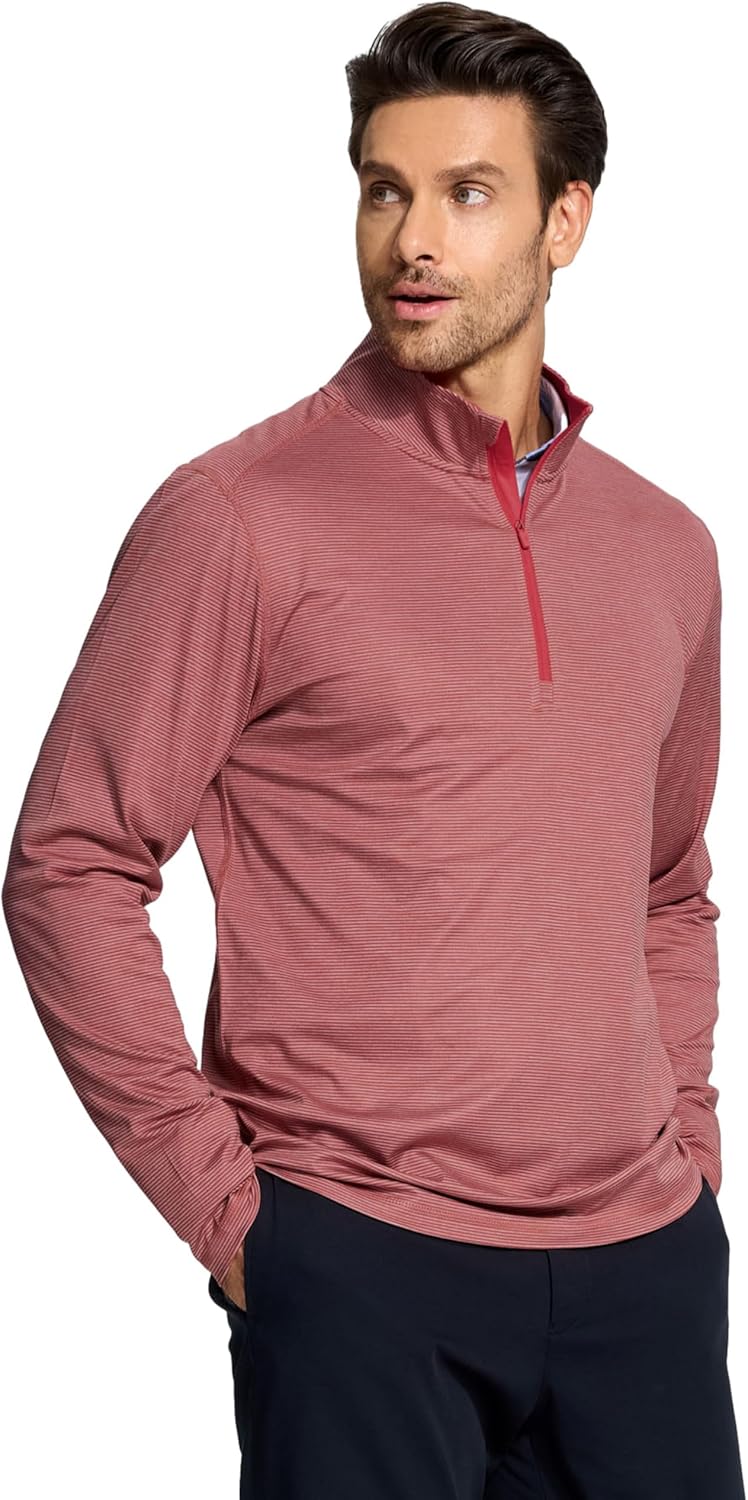 Quarter Zip Pullover Men Performance Dry Fit Stripe Mock Neck Midlayer Golf 1/4 Zip Pullover Mens Sweatshirt - Image 2