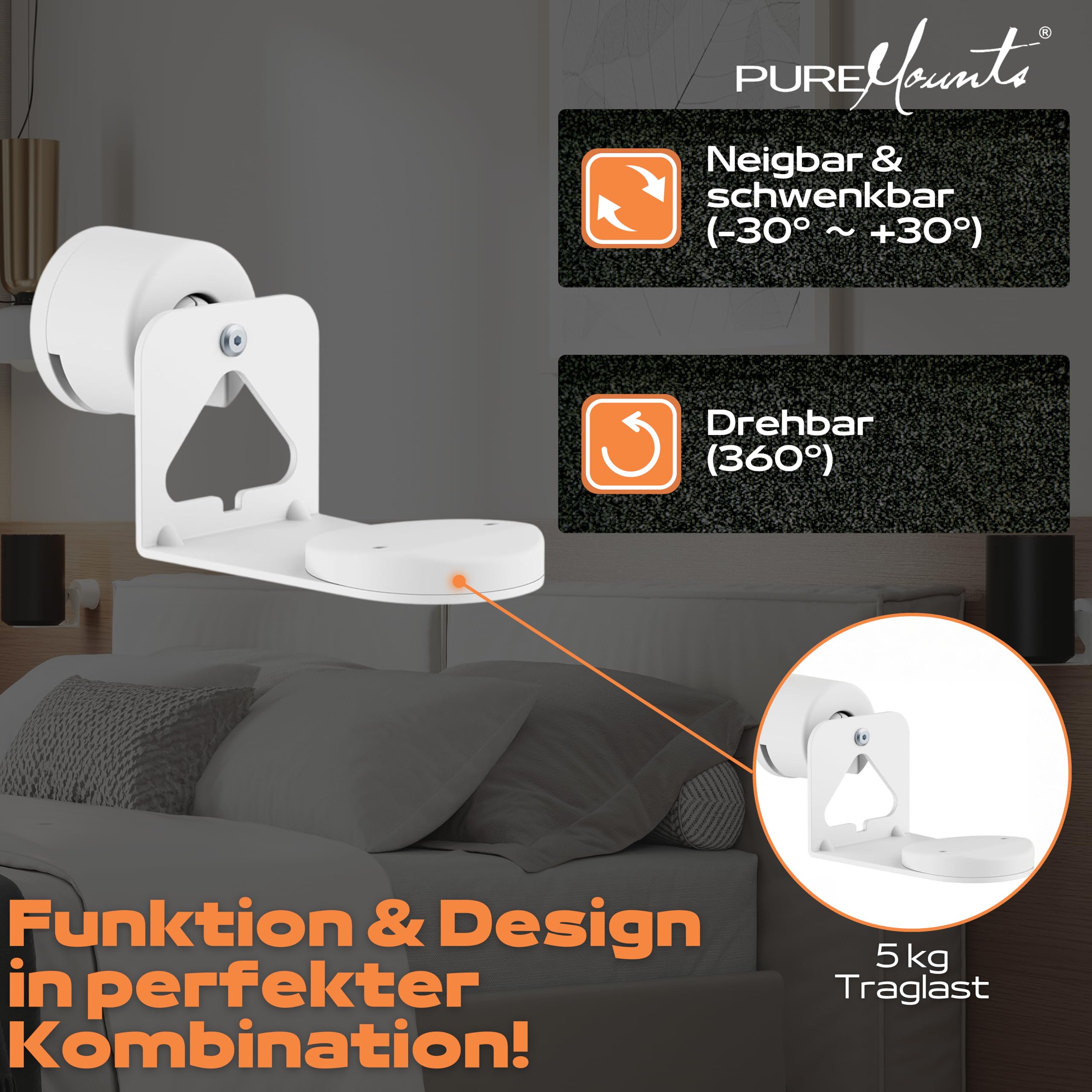 PureMounts® Głośnik ścienny do Sonos® Era 100 & 300, zestaw 2-częściowy, biały