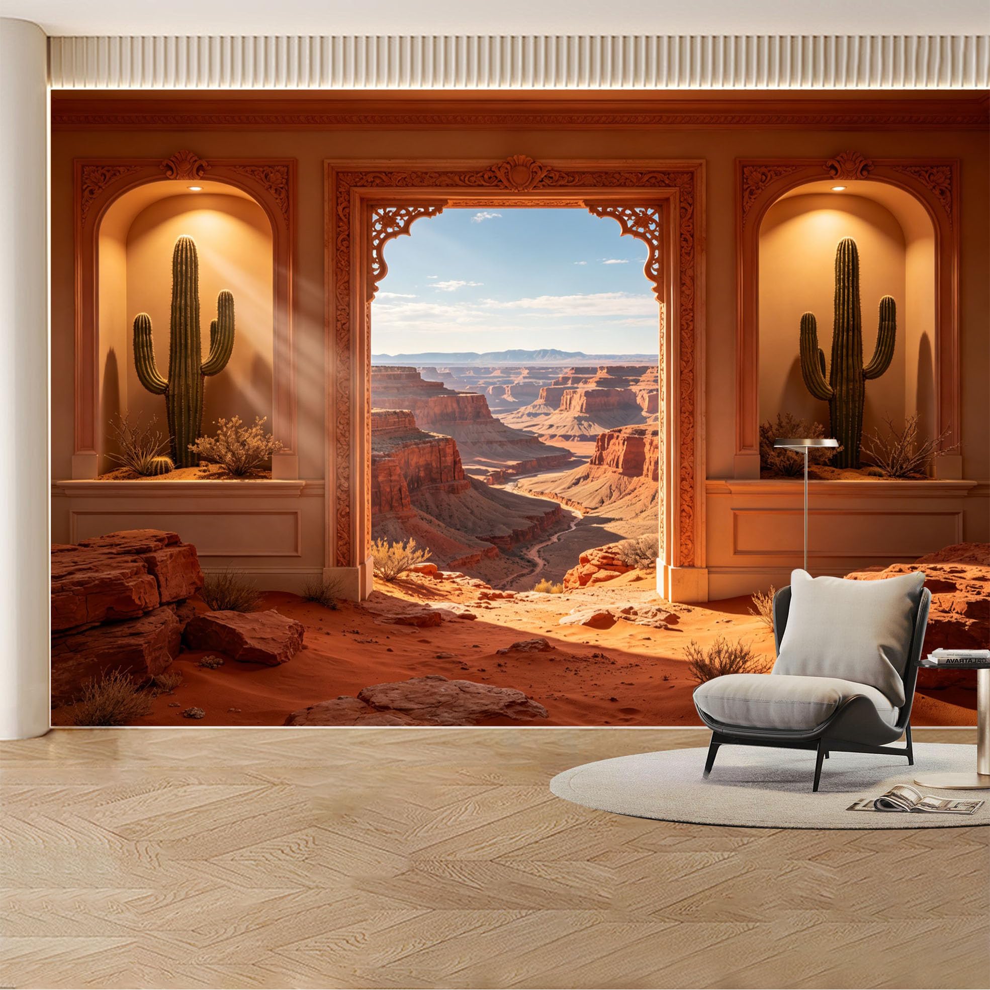 Custom Wall Mural Wallpaper Desert Canyon Cactus Landscape Nature Large Wall Art Mural Design Southwestern Luxury Sunset Removable SelfAdhesive Large Photo for Living Room， Bedroom， Office
