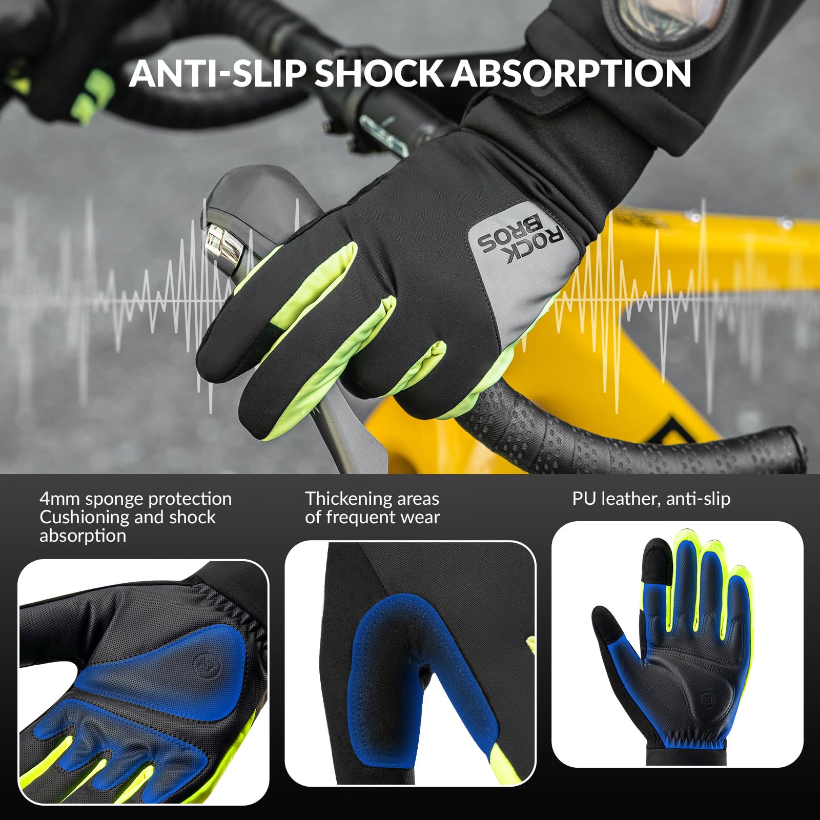 ROCKBROS Guanti Invernali da Ciclismo Antivento, Guanti Lunghi Caldi Traspiranti, Touch Screen Sensibili, Guanti Sportivi Uomo Donna, Antiurti con Spugna, per Bicicletta, Ebike, Arrampicata, Sci