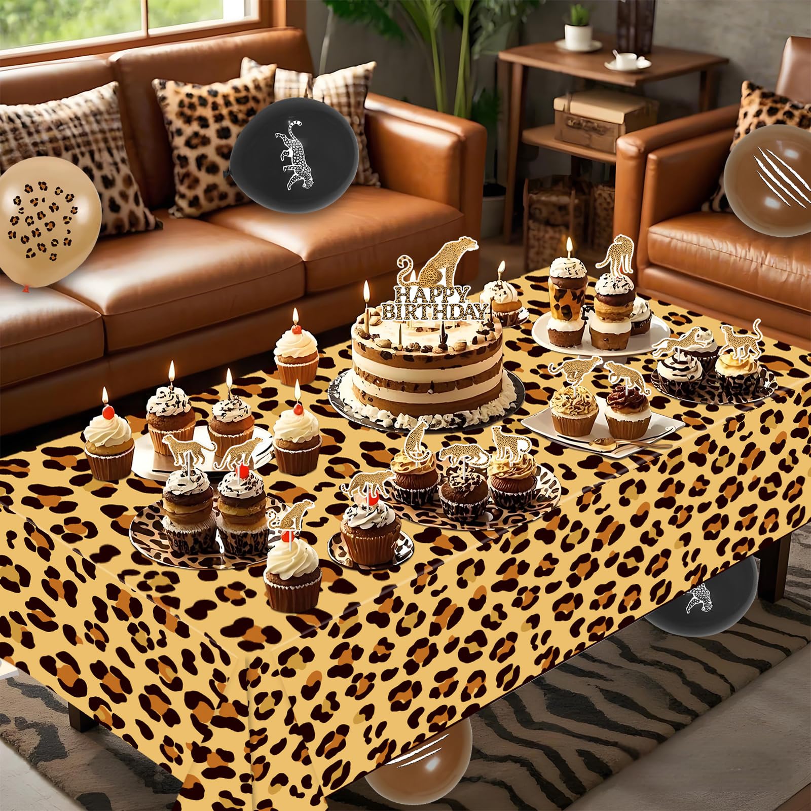 Leopard Print Birthday Banner Set With Cake Topper Wild Cheetah Print
