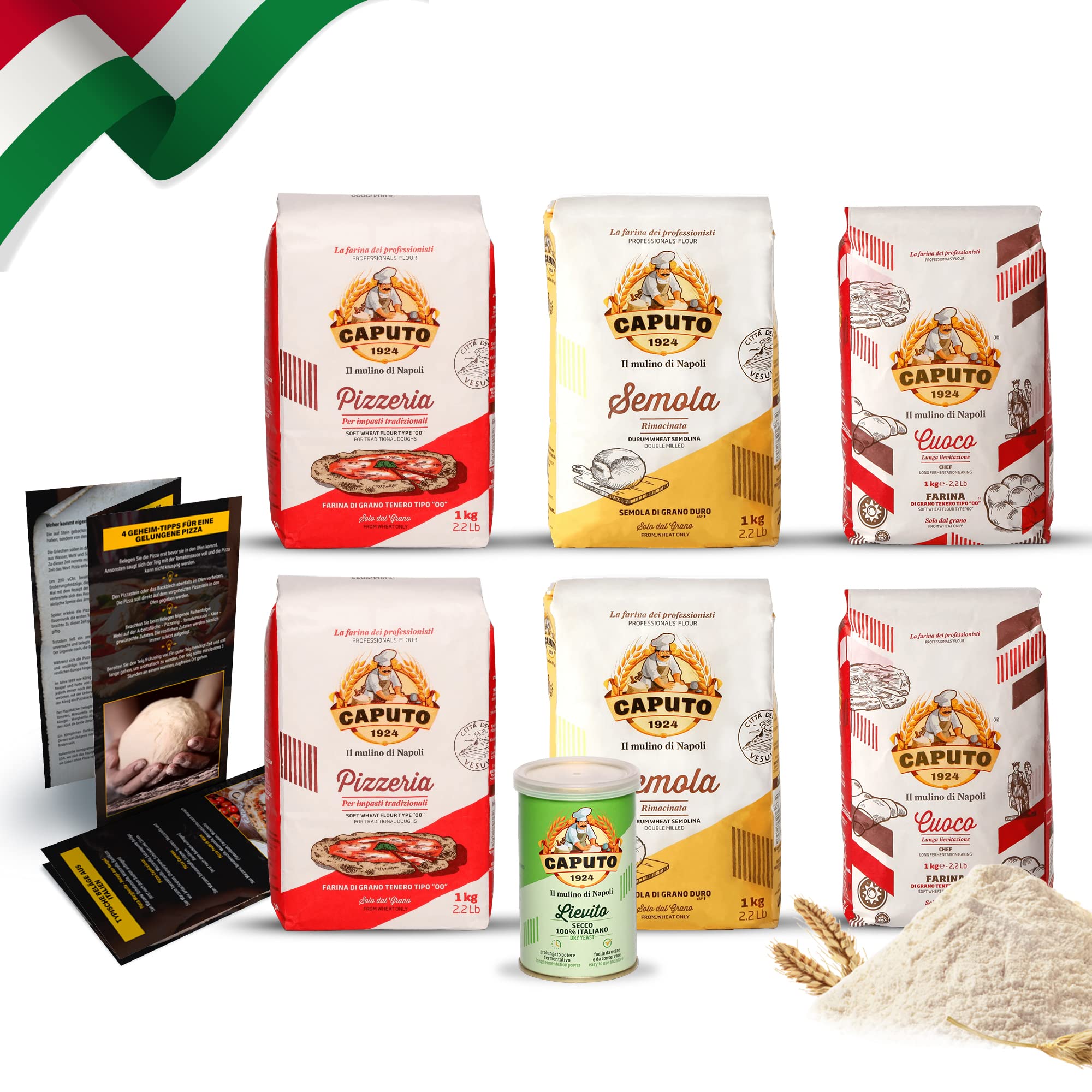 Caputo Testpaket - 2x 1kg Cuoco + 2x 1kg Pizzeria + 2x 1kg Semola + 1x 100g Lievito Trockenhefe