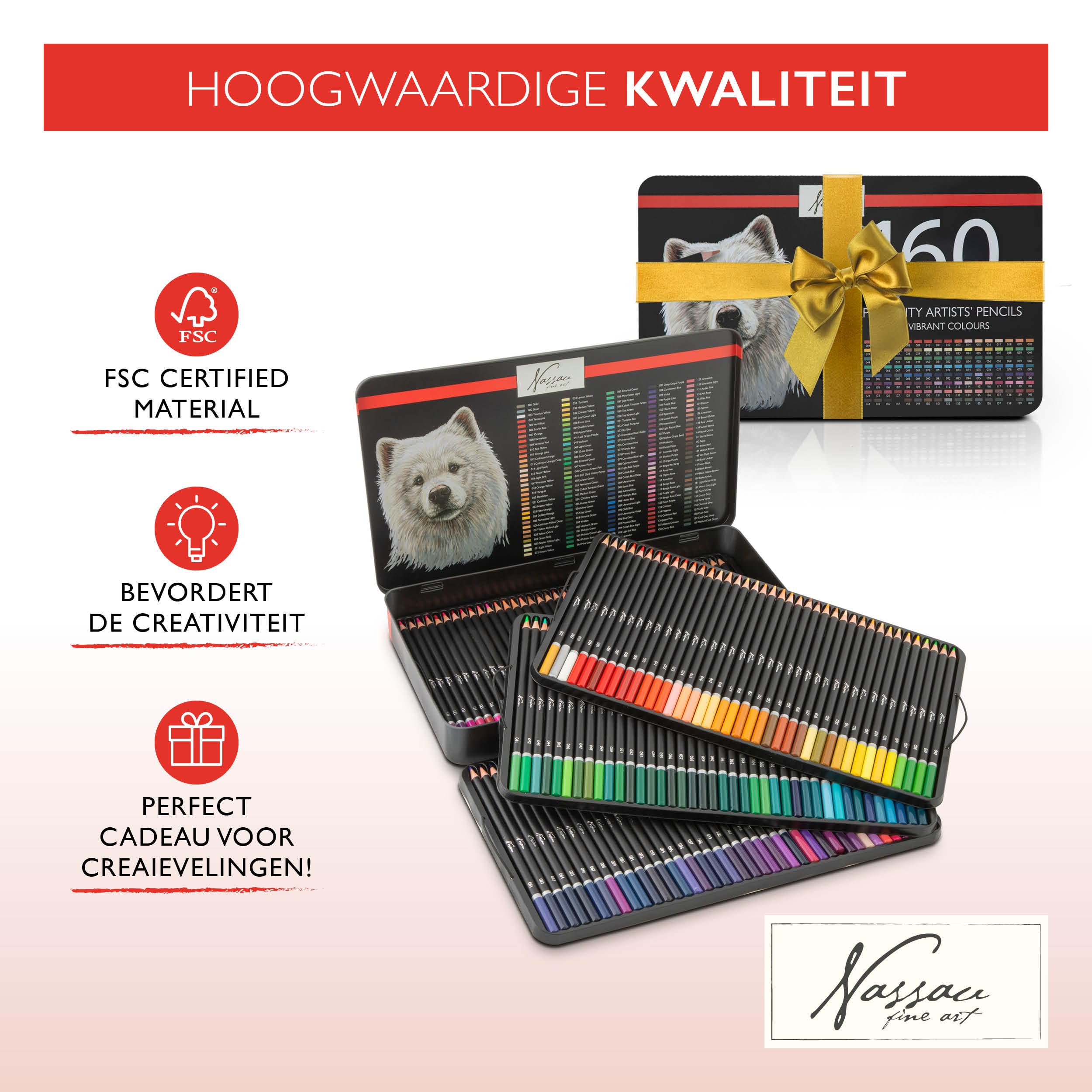 VAN NASSAU FINE ART Professional 160-teilige Buntstifte set in einer Präsentationsbox aus Blech | Holzstifte Zeichenset | Hochwertige Farbminen | für Kinder und Erwachsene